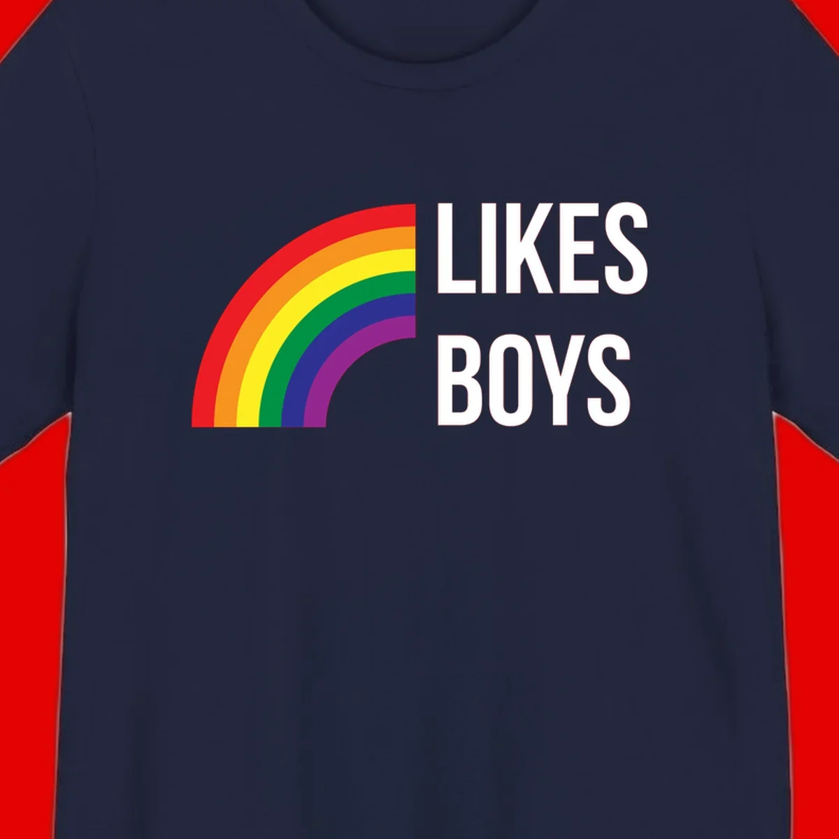 Likes boys pride design featuring a colorful rainbow arc with bold white text on gray background