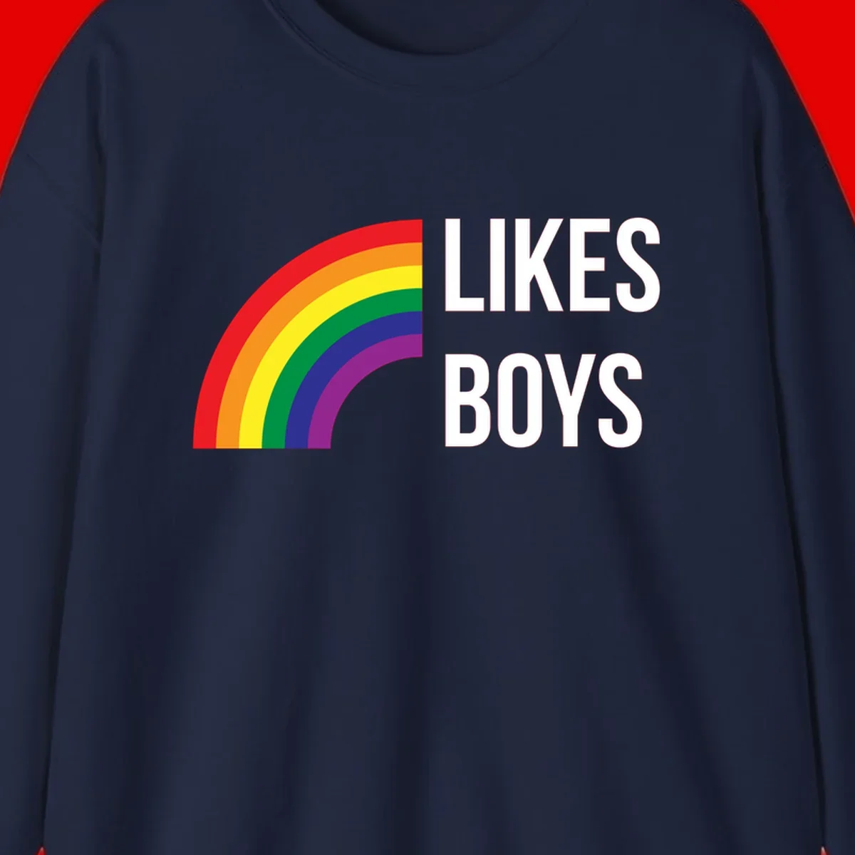 Likes boys pride design featuring a colorful rainbow arc with bold white text on gray background