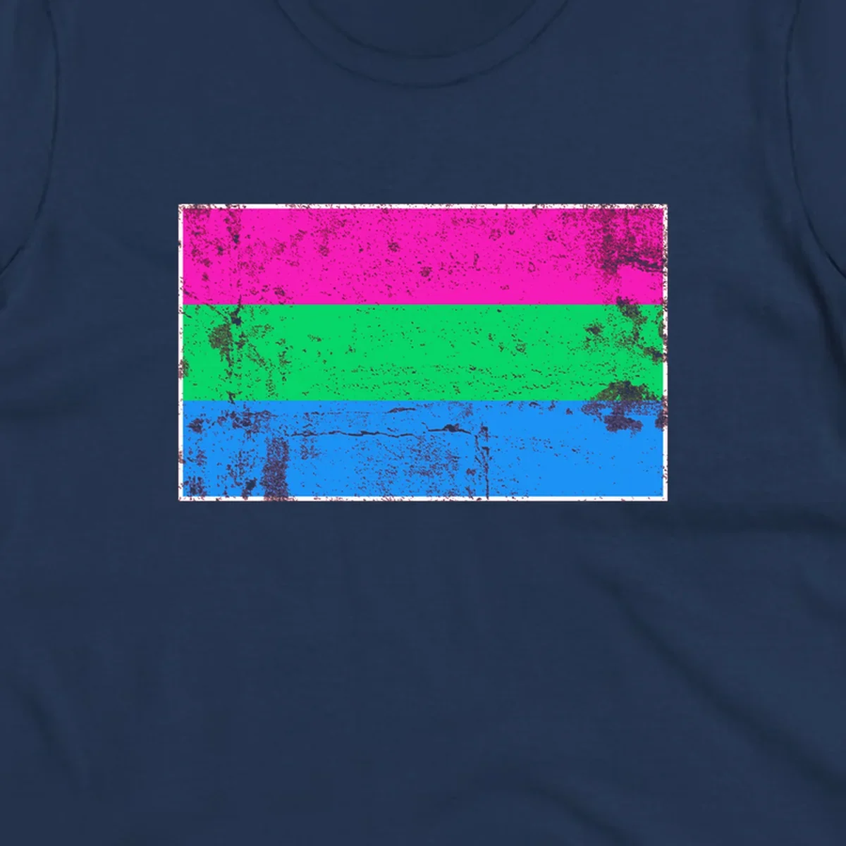 Horizontal pride flag stripes design in magenta, green, and blue with grunge distressed texture overlay