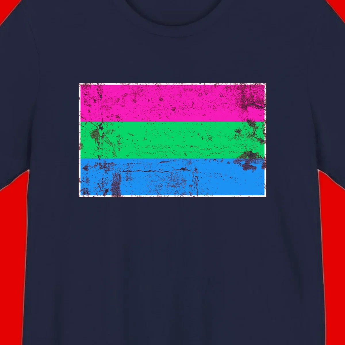 Horizontal pride flag stripes design in magenta, green, and blue with grunge distressed texture overlay