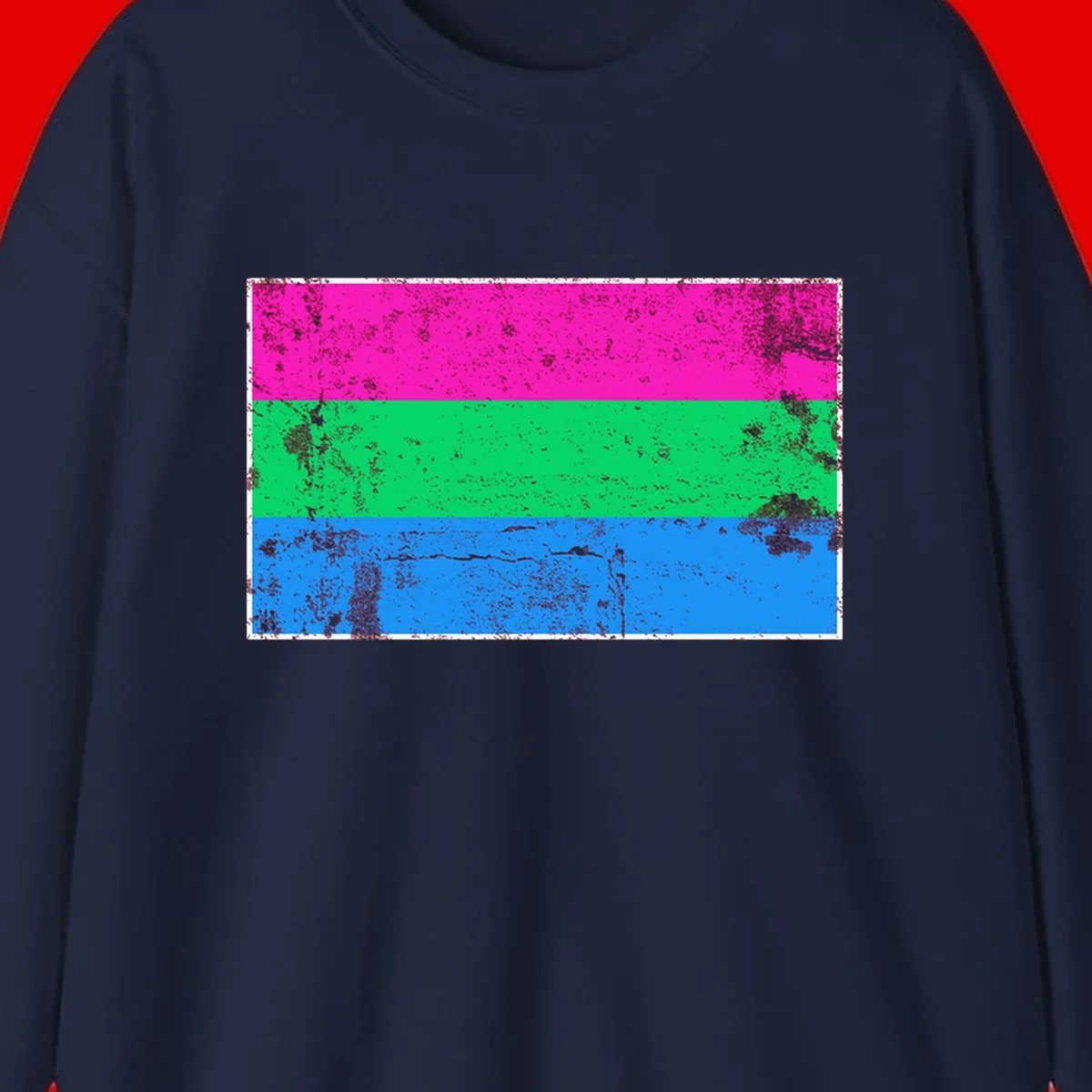 Horizontal pride flag stripes design in magenta, green, and blue with grunge distressed texture overlay