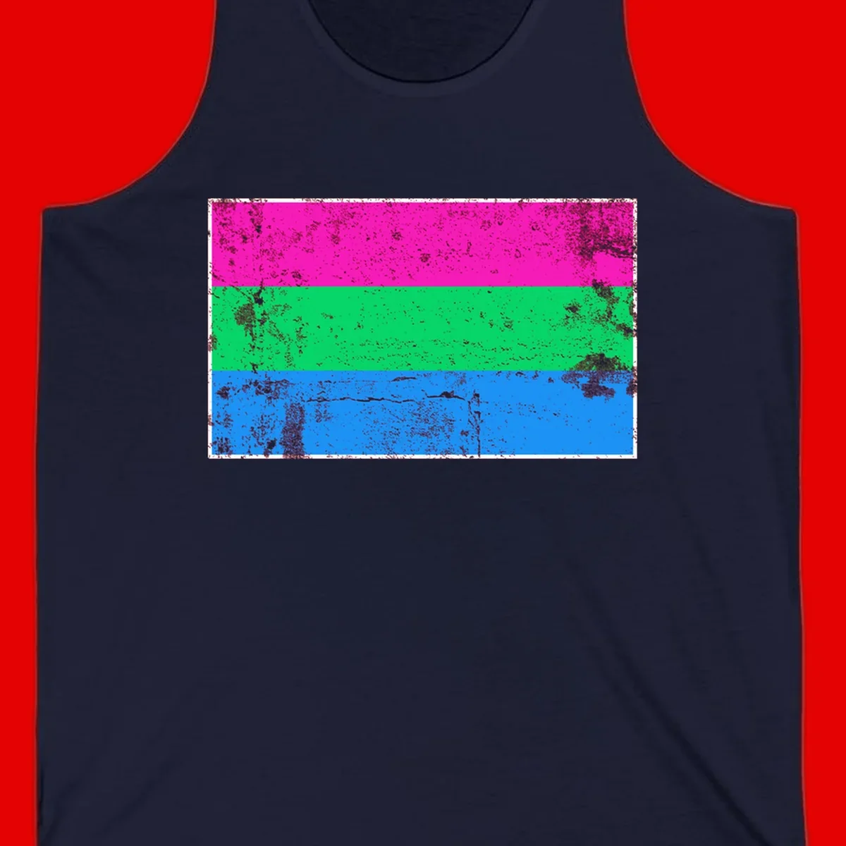 Horizontal pride flag stripes design in magenta, green, and blue with grunge distressed texture overlay