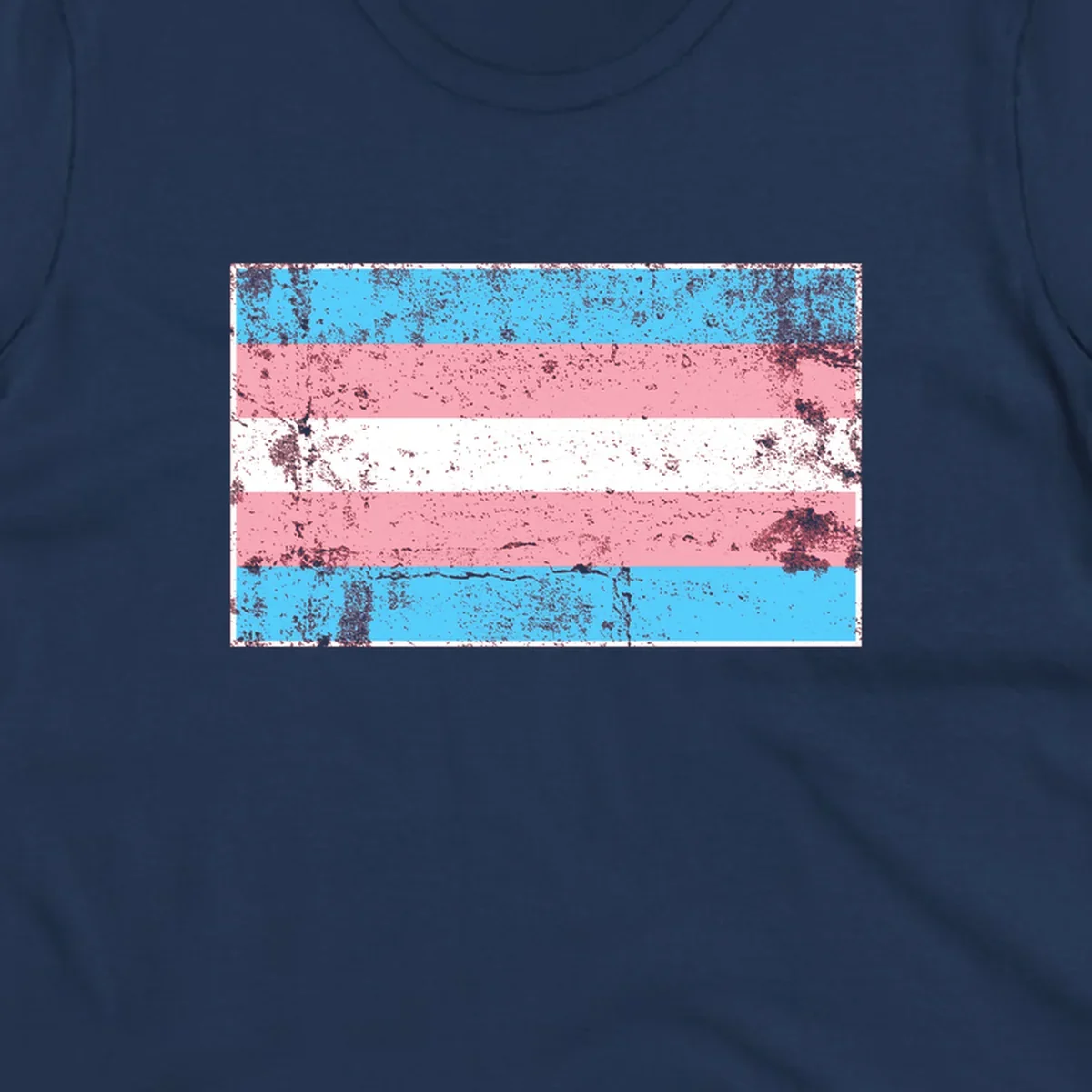 Distressed transgender pride flag with cyan, pink, and white horizontal stripes and weathered grunge texture