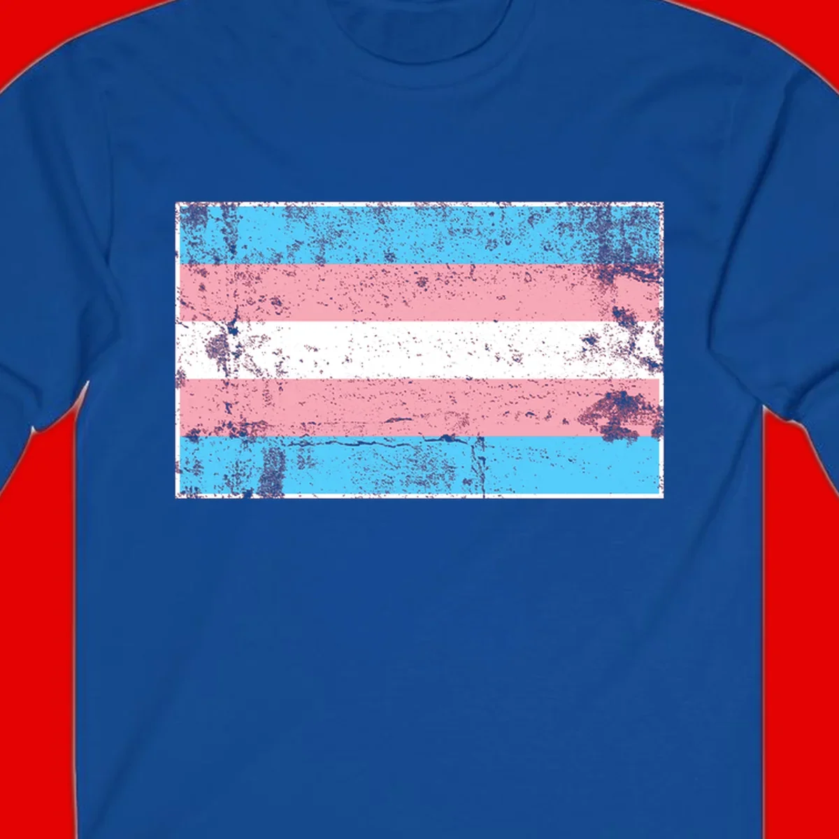 Distressed transgender pride flag with cyan, pink, and white horizontal stripes and weathered grunge texture