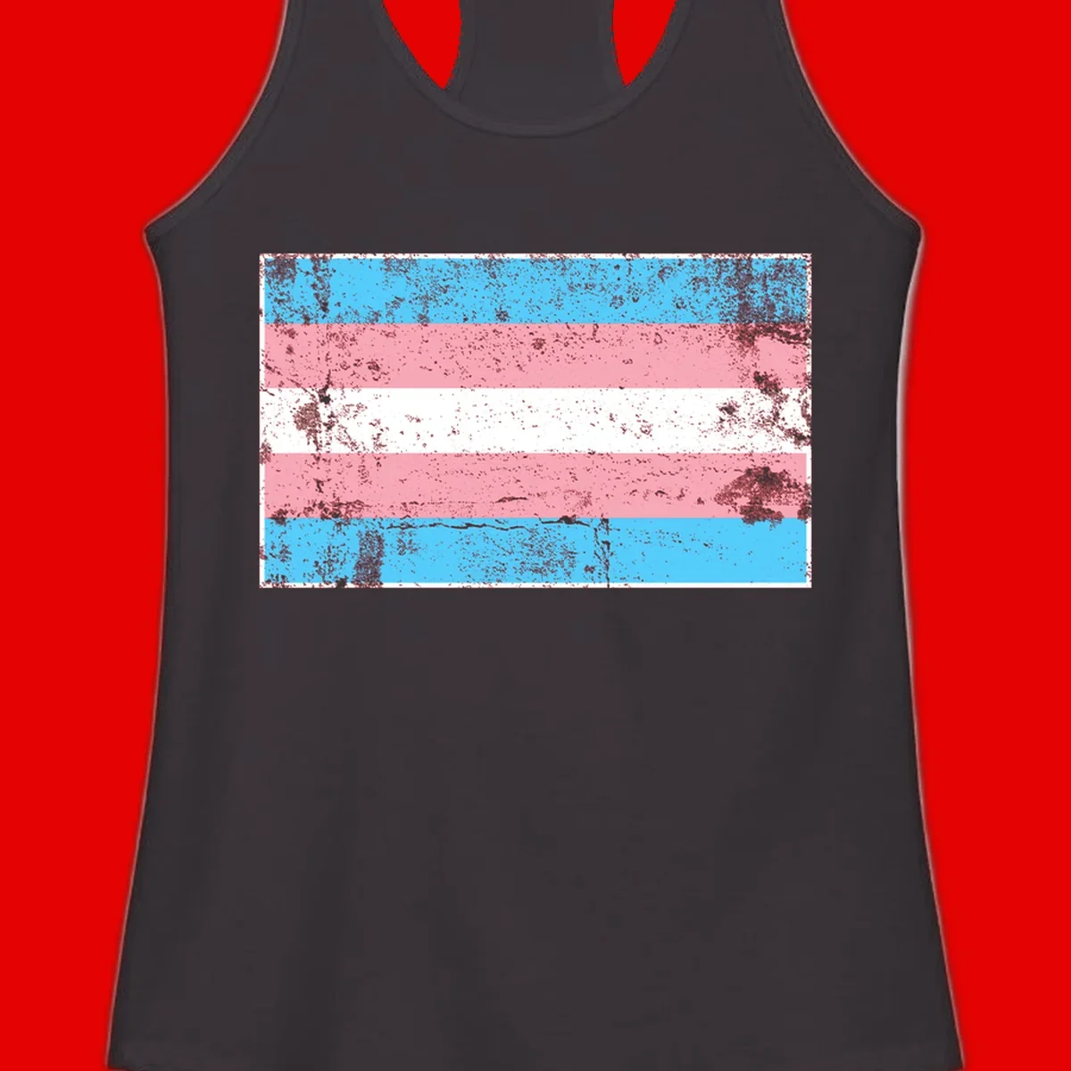 Distressed transgender pride flag with cyan, pink, and white horizontal stripes and weathered grunge texture