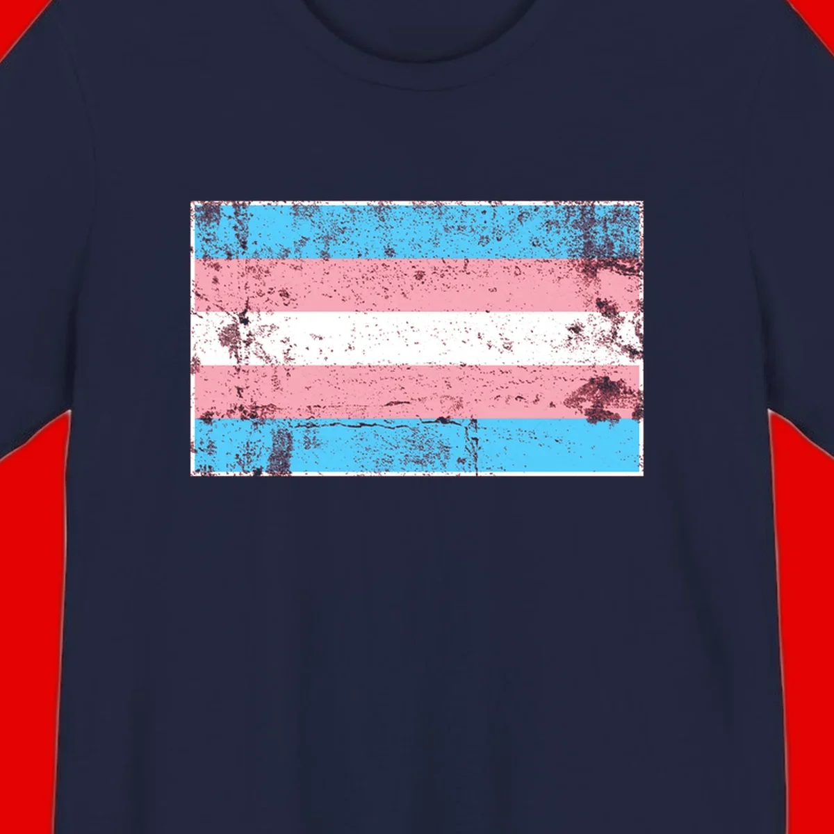 Distressed transgender pride flag with cyan, pink, and white horizontal stripes and weathered grunge texture