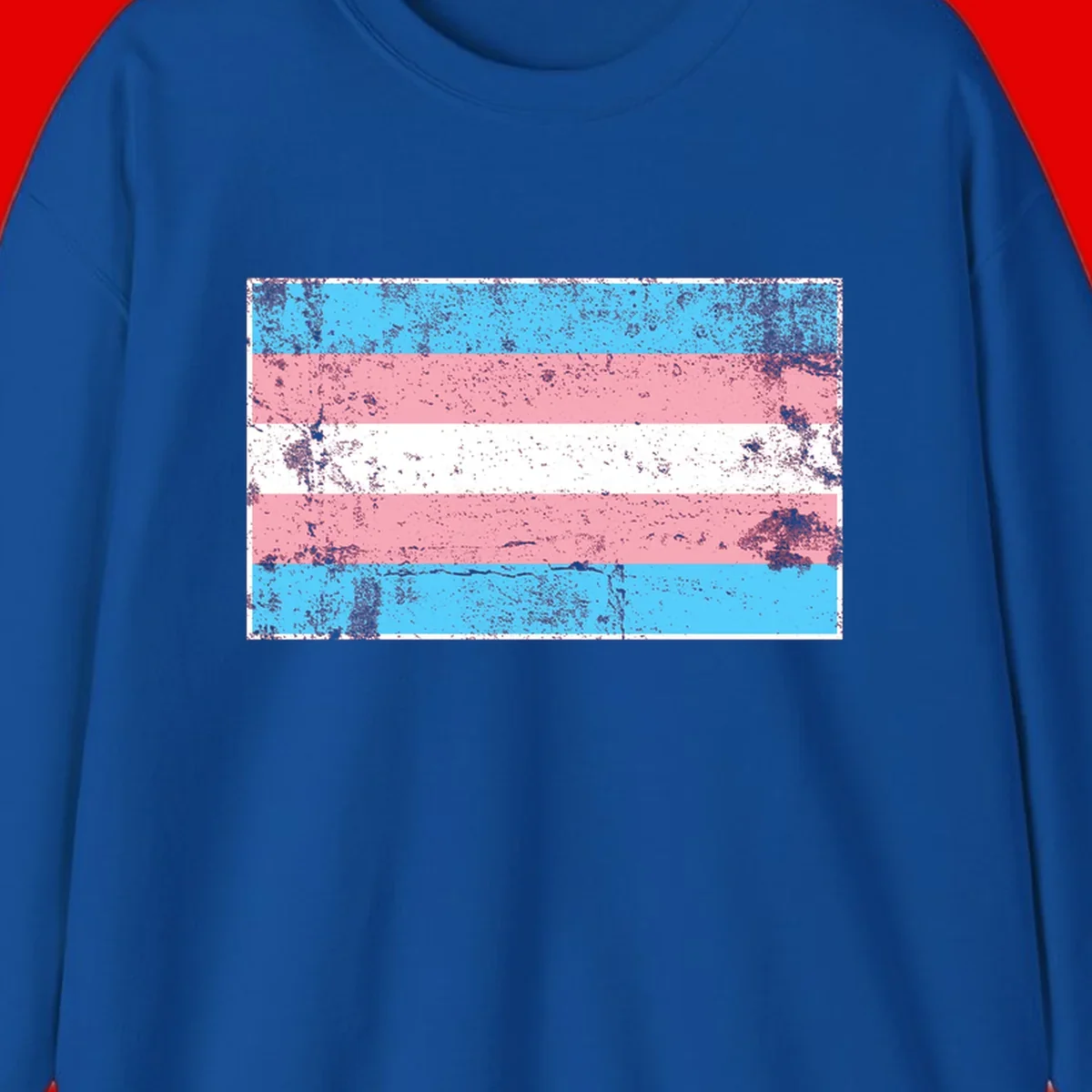 Distressed transgender pride flag with cyan, pink, and white horizontal stripes and weathered grunge texture