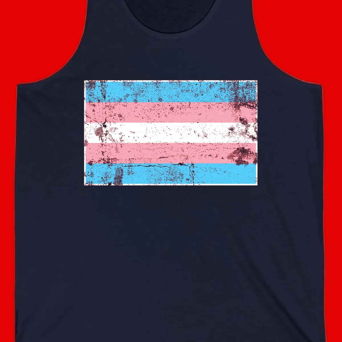 Distressed transgender pride flag with cyan, pink, and white horizontal stripes and weathered grunge texture