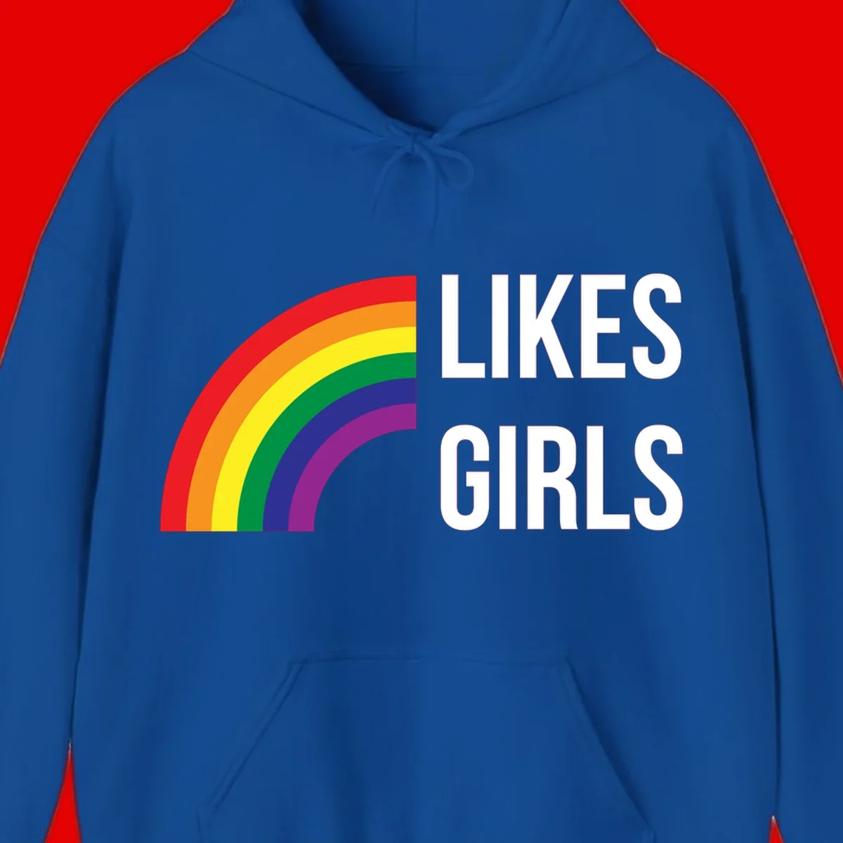 Colorful rainbow arc with 'Likes Girls' text - likes-girls-pride design on gray background