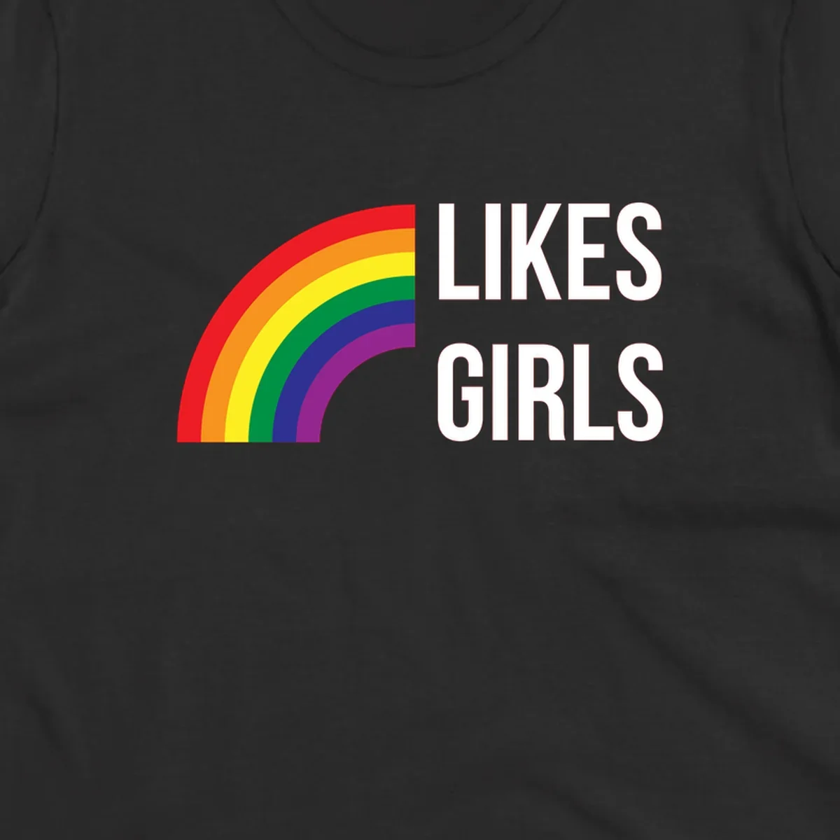 Colorful rainbow arc with 'Likes Girls' text - likes-girls-pride design on gray background