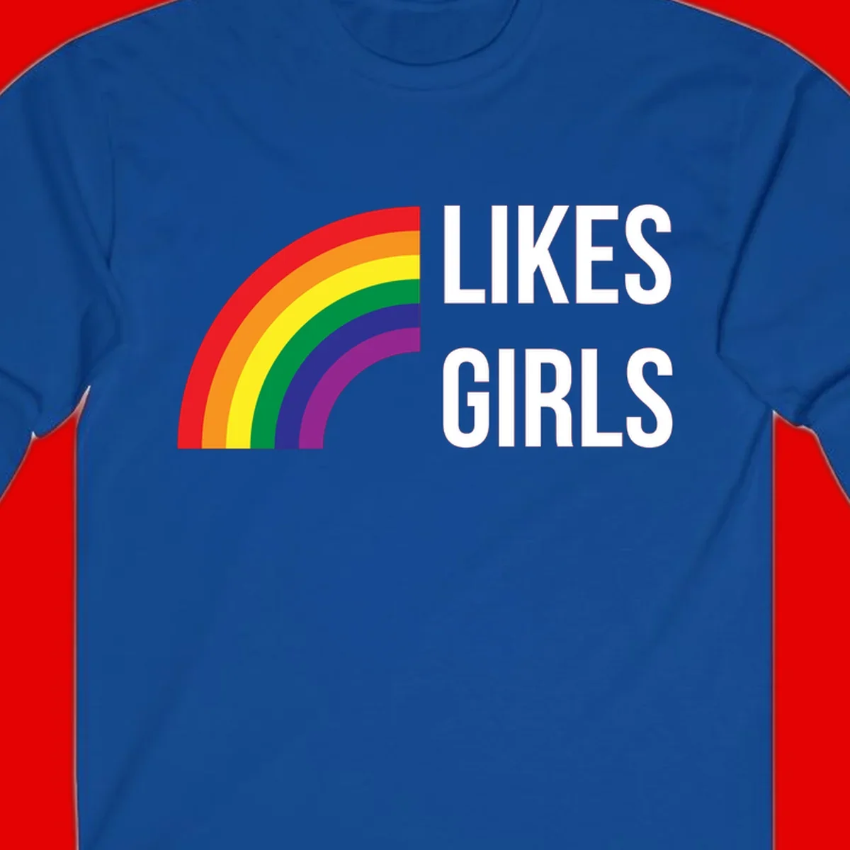 Colorful rainbow arc with 'Likes Girls' text - likes-girls-pride design on gray background