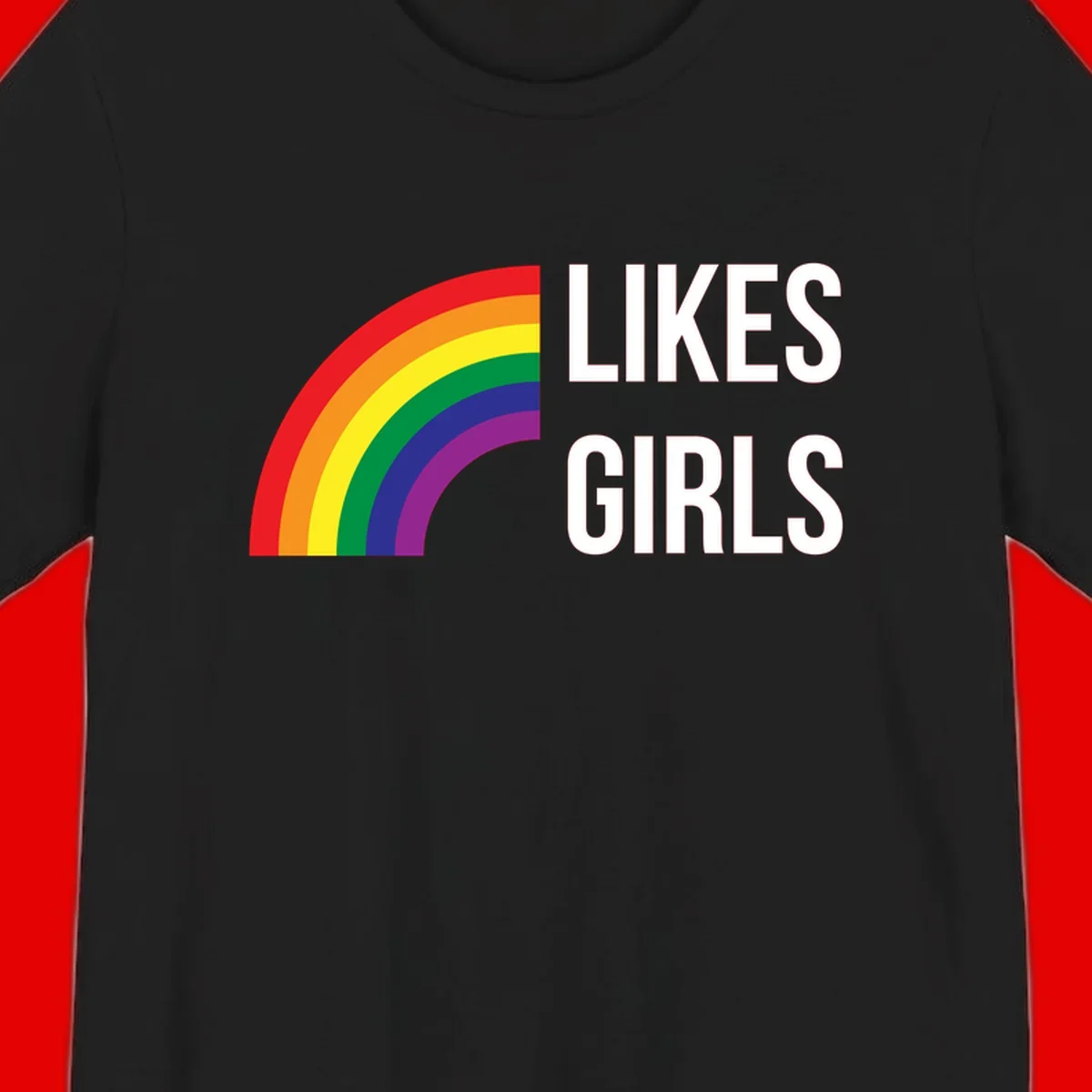 Colorful rainbow arc with 'Likes Girls' text - likes-girls-pride design on gray background