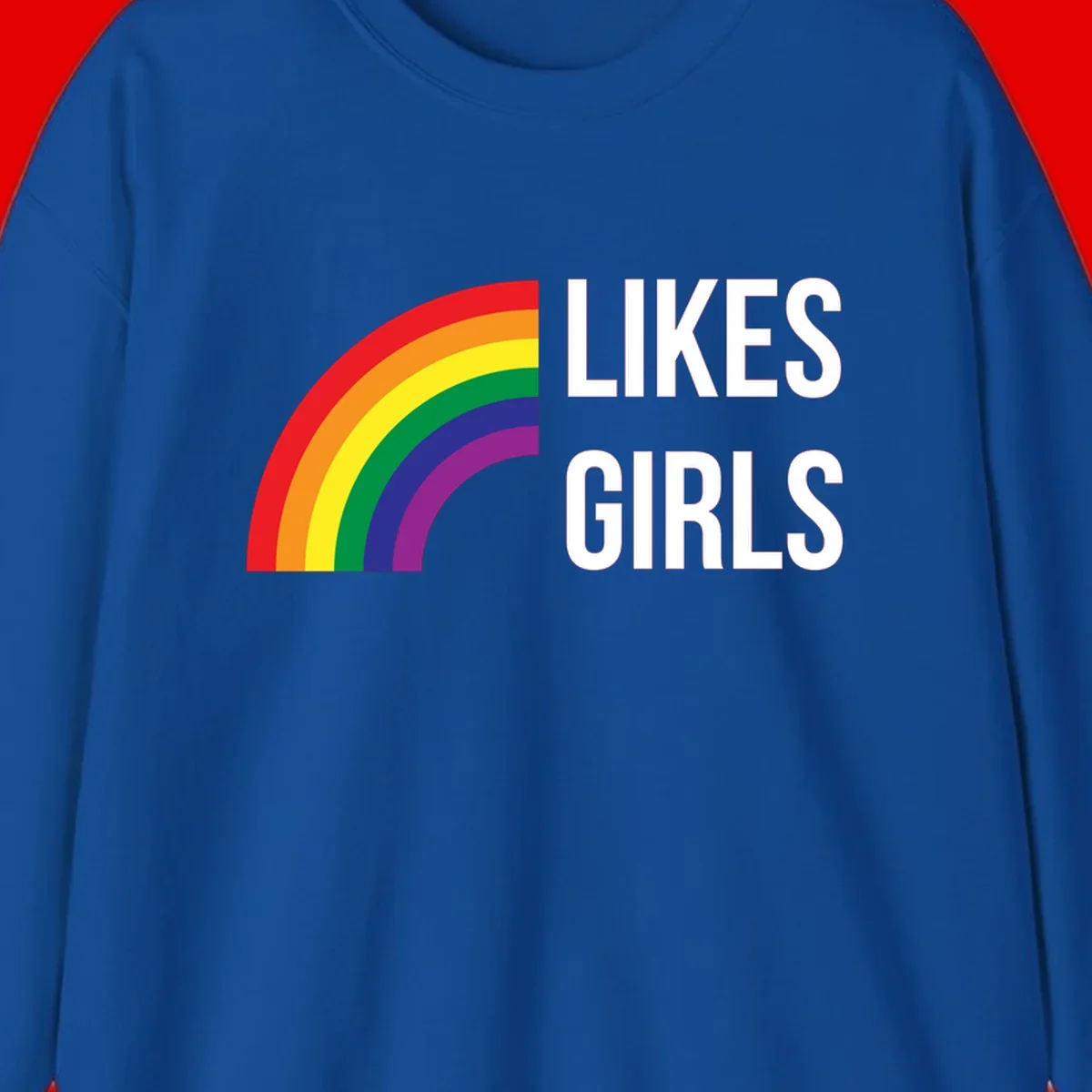 Colorful rainbow arc with 'Likes Girls' text - likes-girls-pride design on gray background