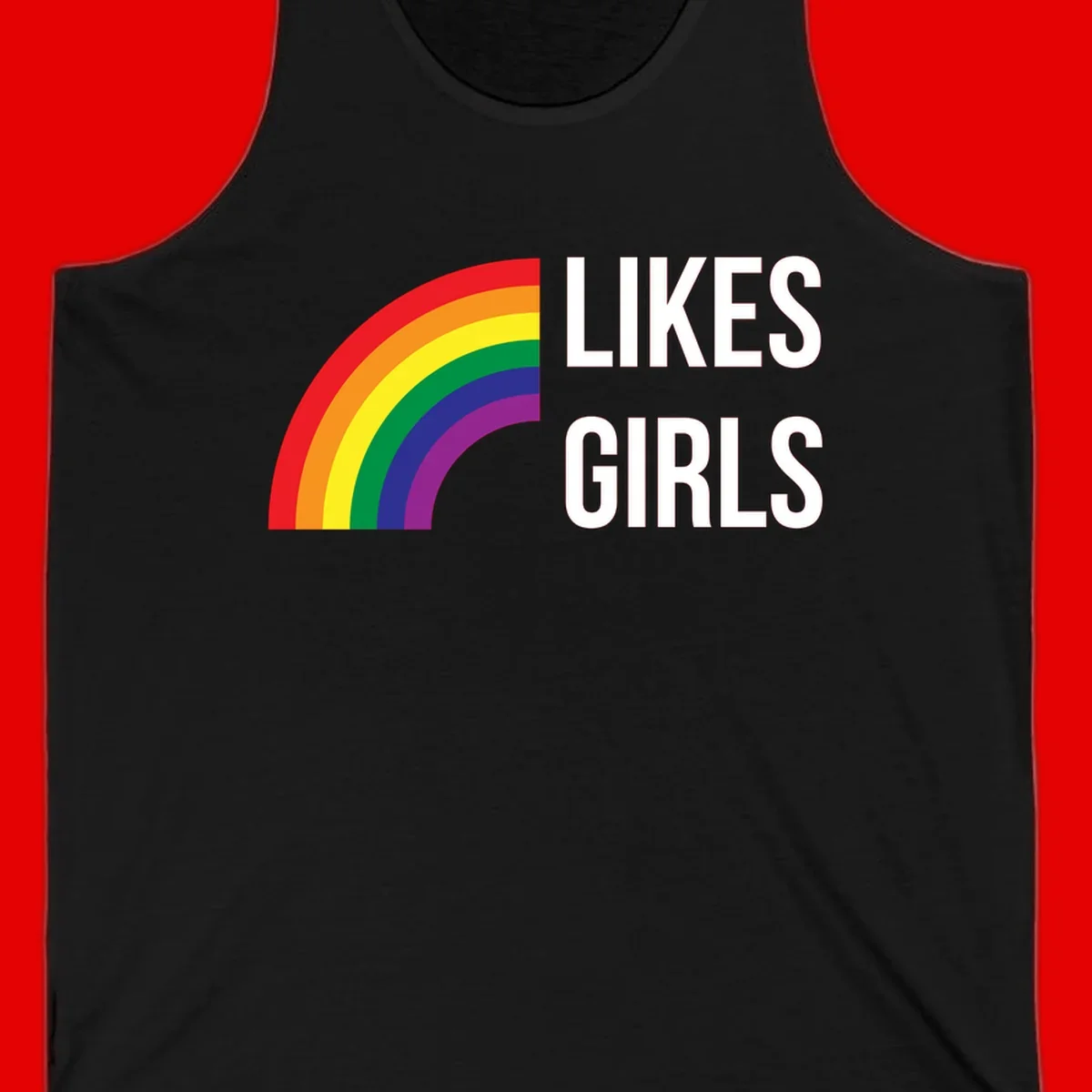 Colorful rainbow arc with 'Likes Girls' text - likes-girls-pride design on gray background
