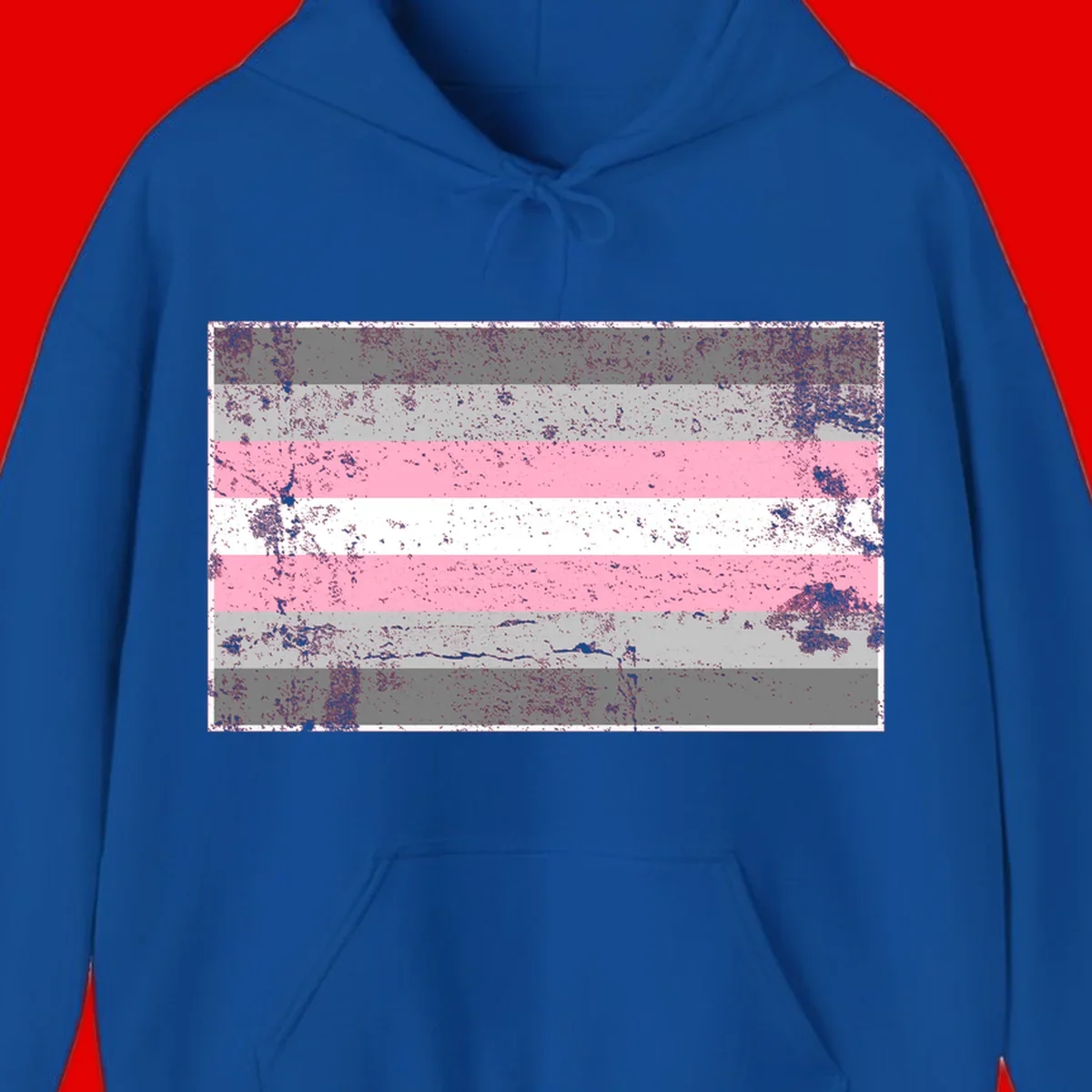 Distressed pride flag stripes design featuring pink, white, and gray horizontal bands with grunge texture overlay