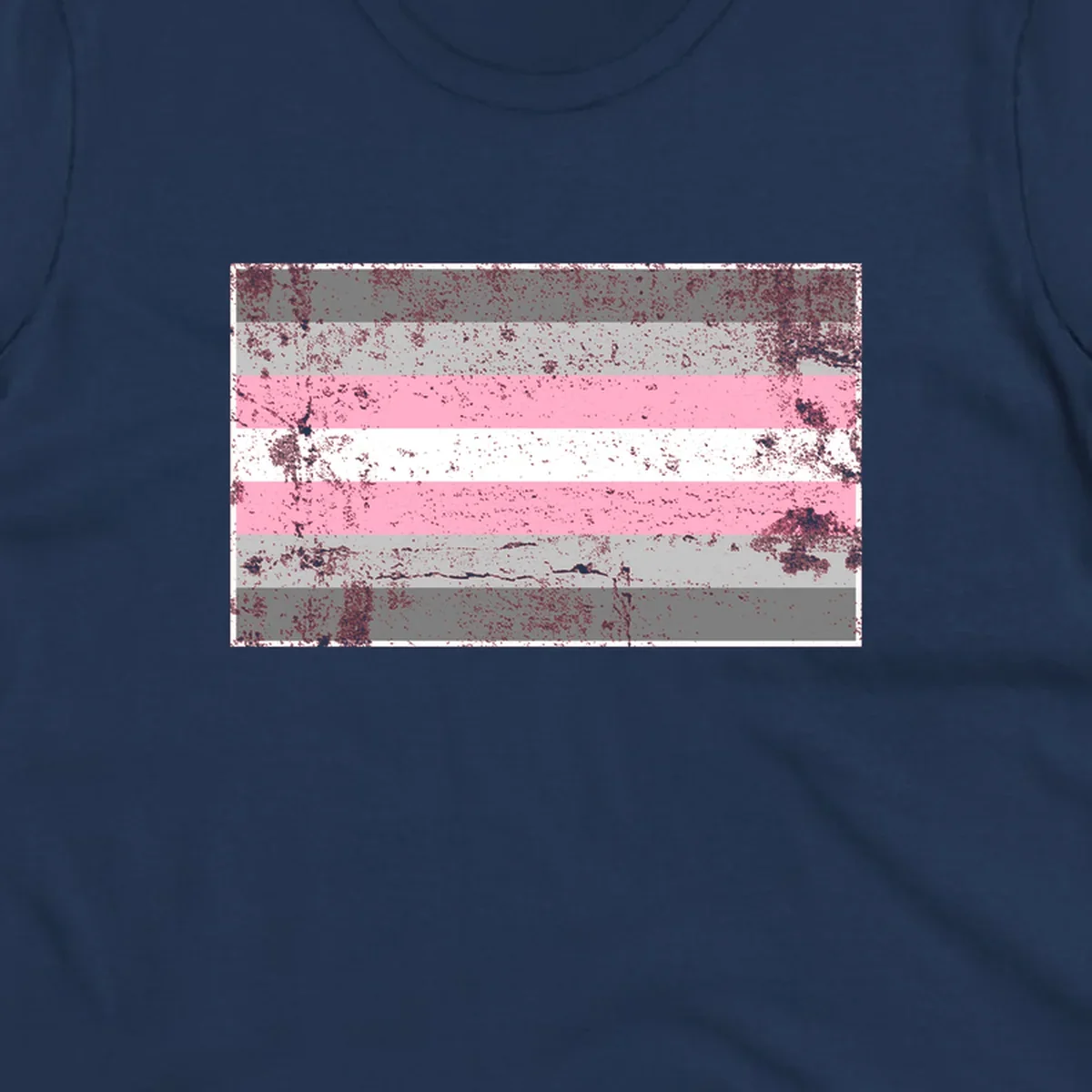 Distressed pride flag stripes design featuring pink, white, and gray horizontal bands with grunge texture overlay