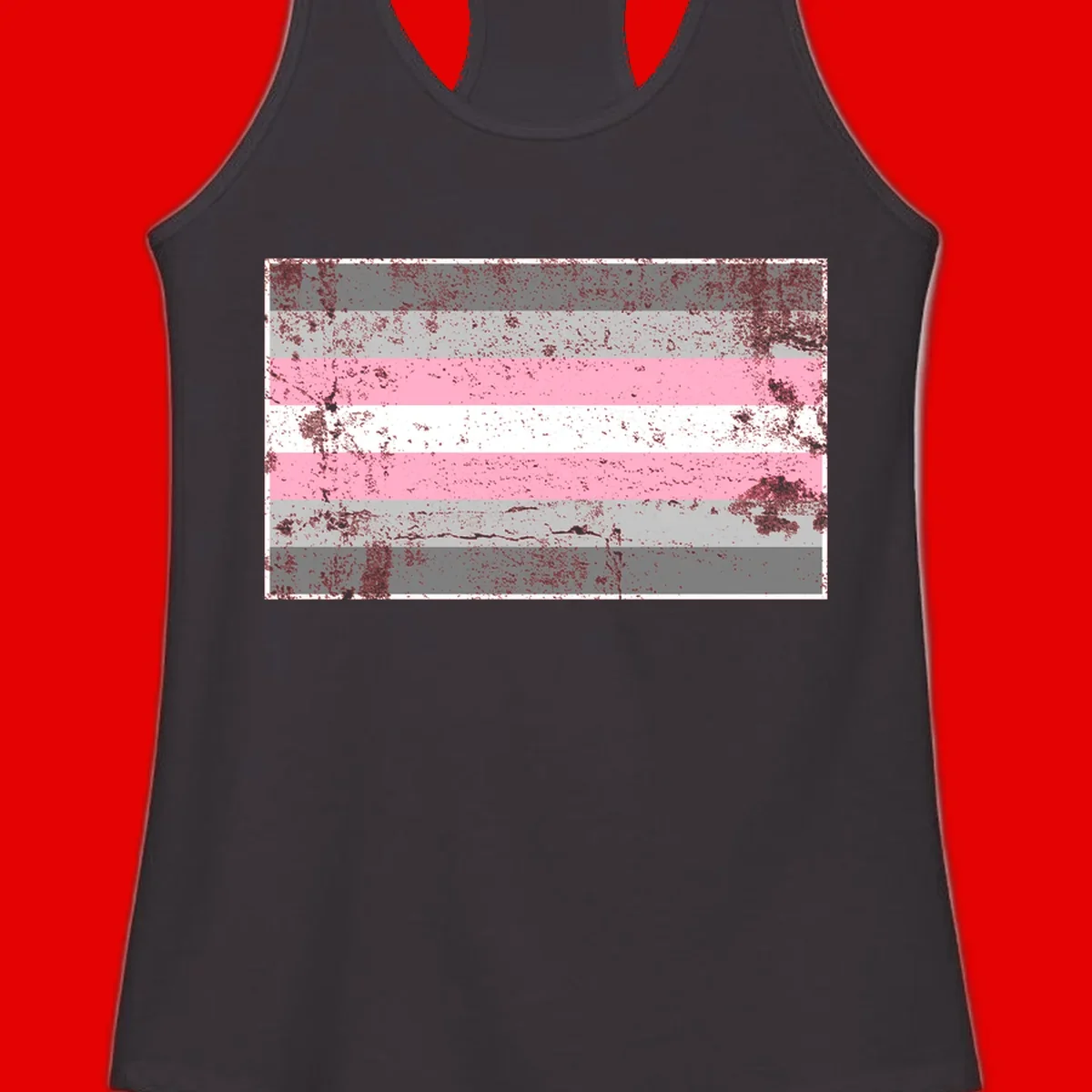 Distressed pride flag stripes design featuring pink, white, and gray horizontal bands with grunge texture overlay