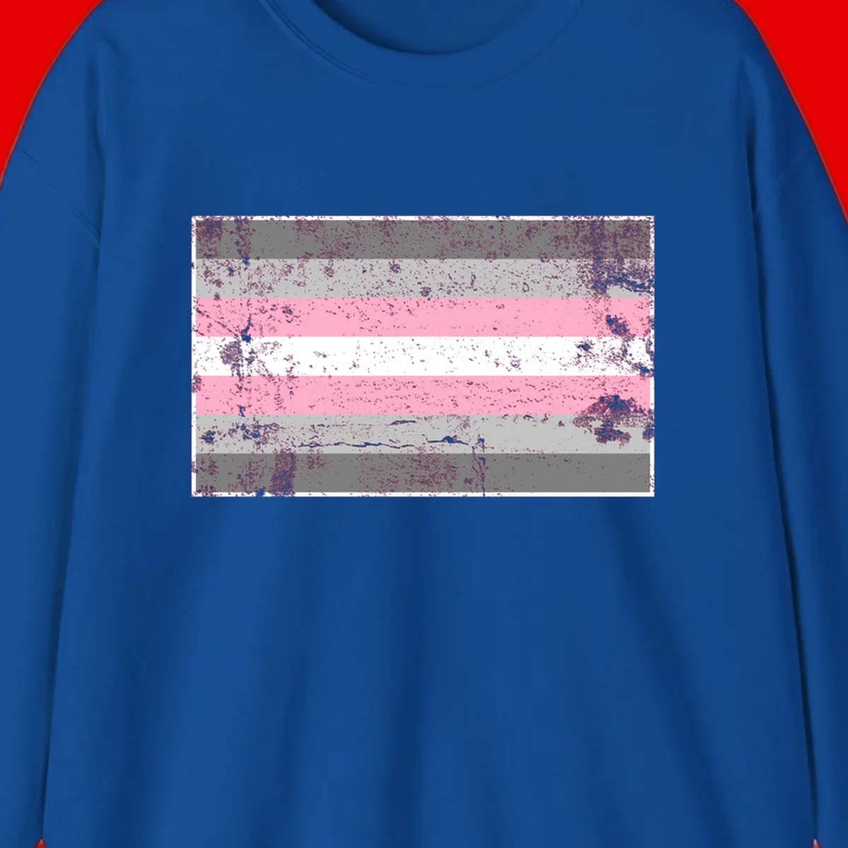 Distressed pride flag stripes design featuring pink, white, and gray horizontal bands with grunge texture overlay
