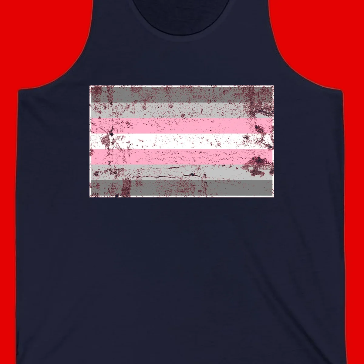 Distressed pride flag stripes design featuring pink, white, and gray horizontal bands with grunge texture overlay