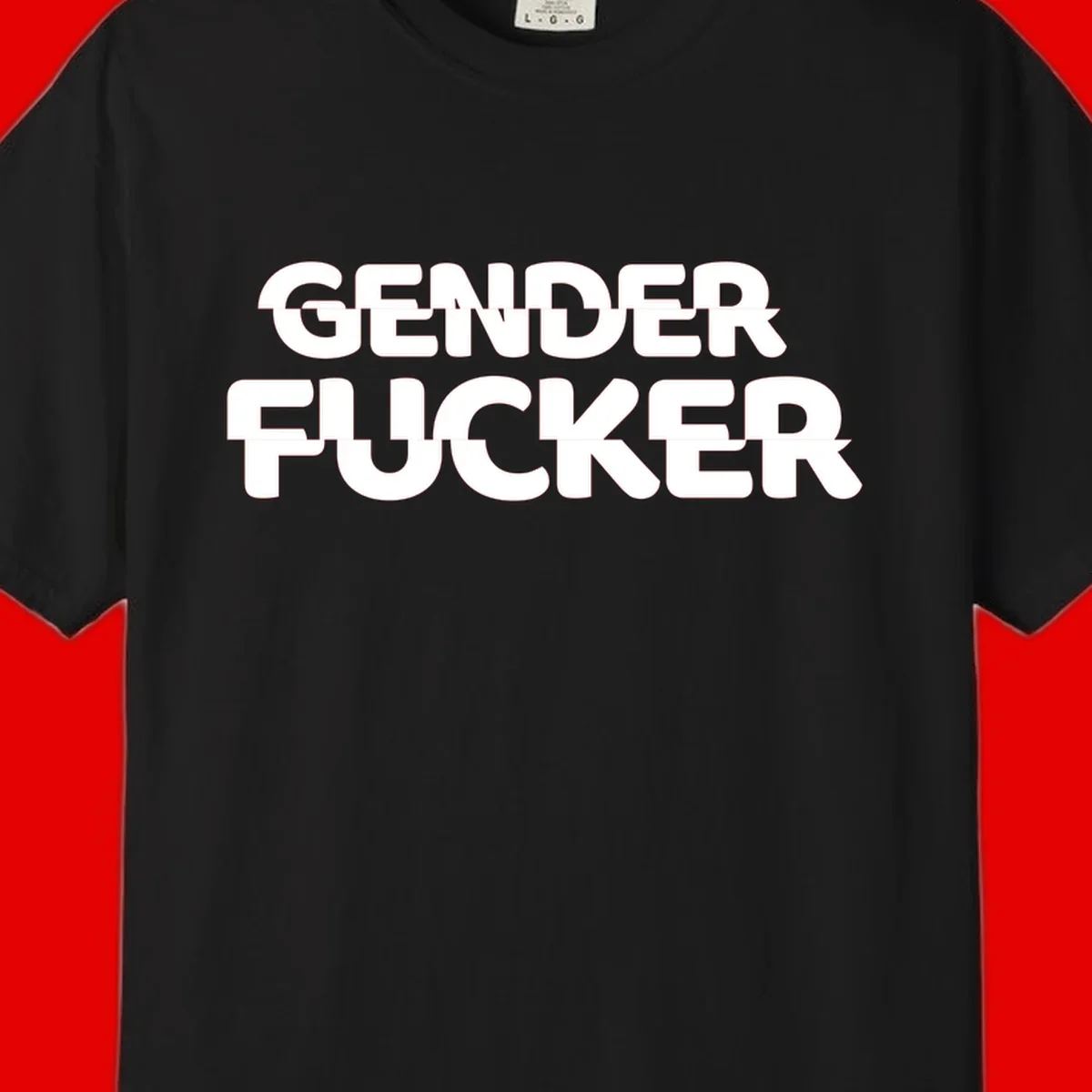Bold white sans-serif text reading 'GENDER FUCKER' on gray background, gender-fucker-statement design