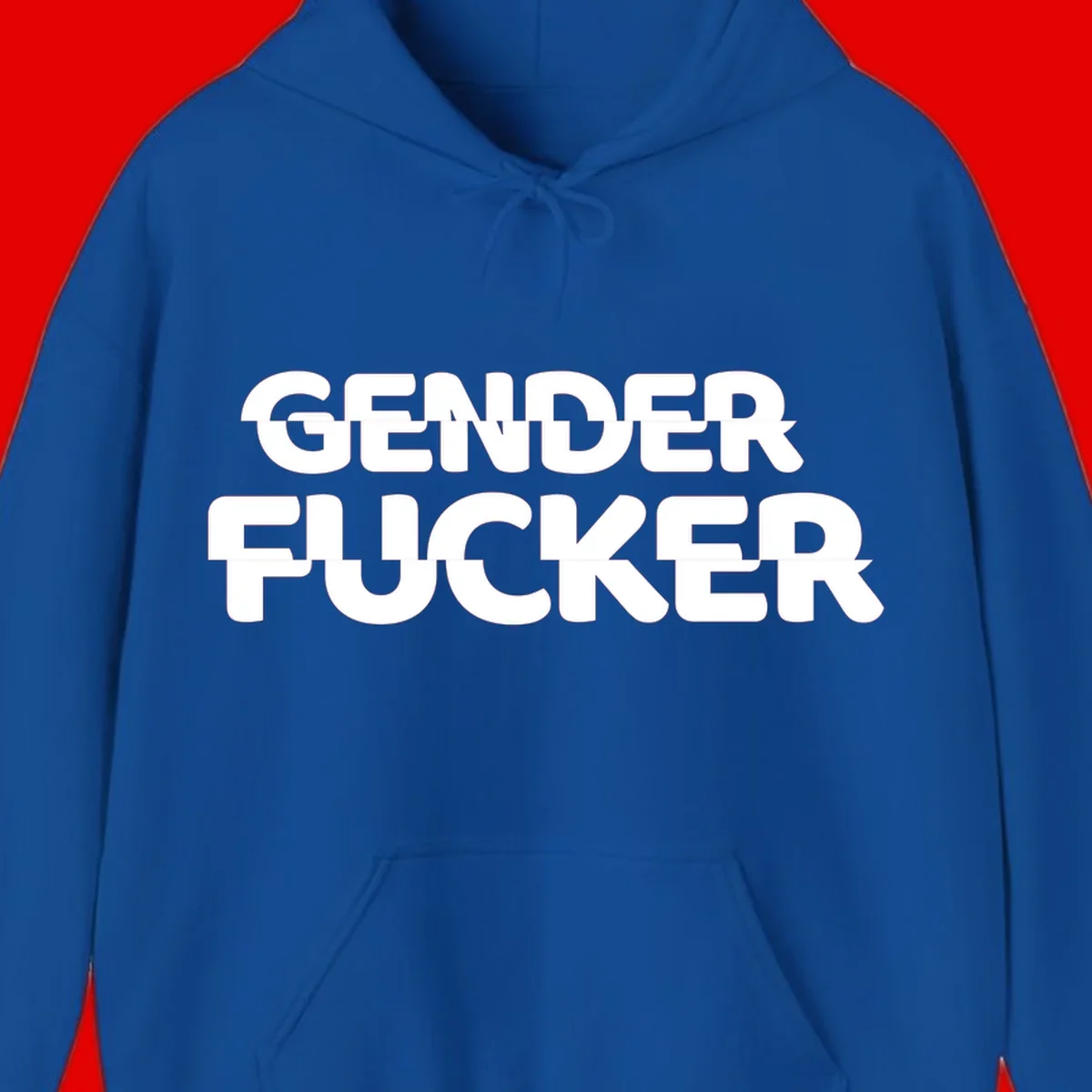 Bold white sans-serif text reading 'GENDER FUCKER' on gray background, gender-fucker-statement design