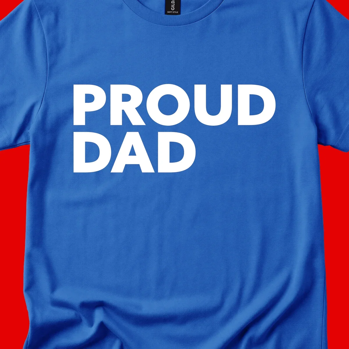 Bold white 'PROUD DAD' text on gray background - proud dad typography design