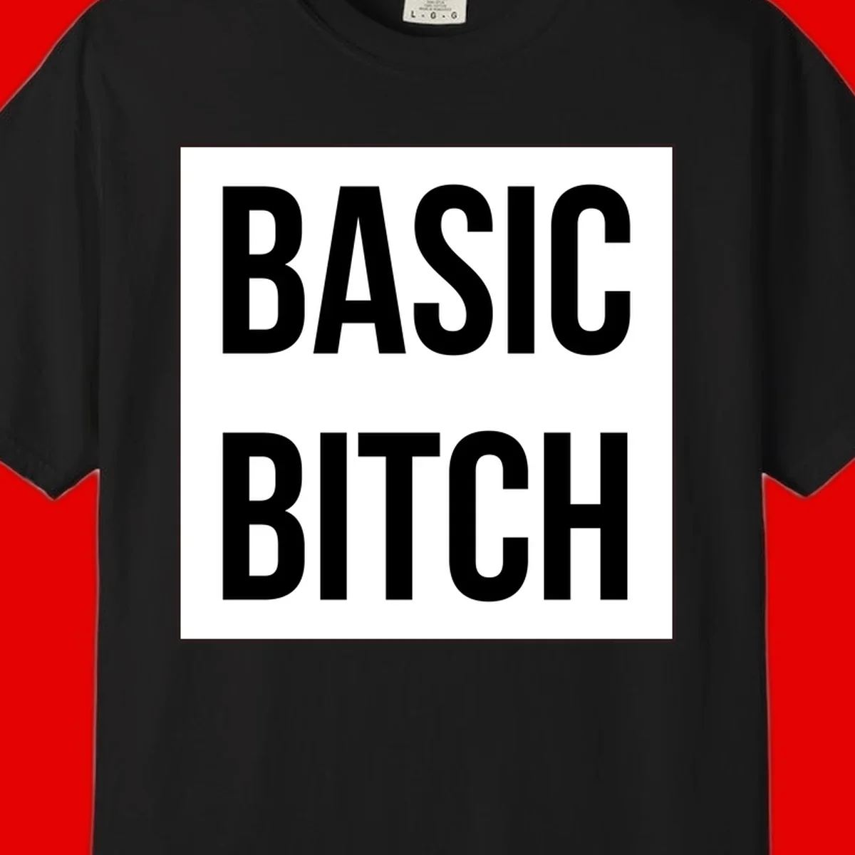 Black and white basic bitch attitude graphic with bold sans-serif text in rectangular border frame