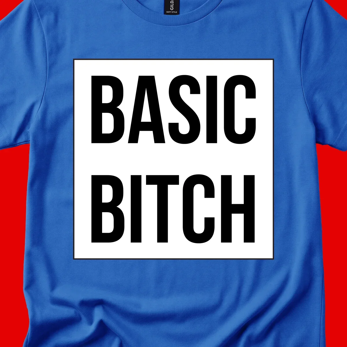 Black and white basic bitch attitude graphic with bold sans-serif text in rectangular border frame