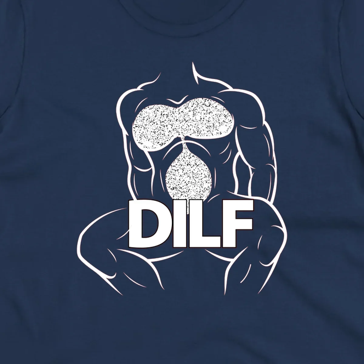 DILF anatomy humor design featuring muscular torso outline with speckled organ illustration and text