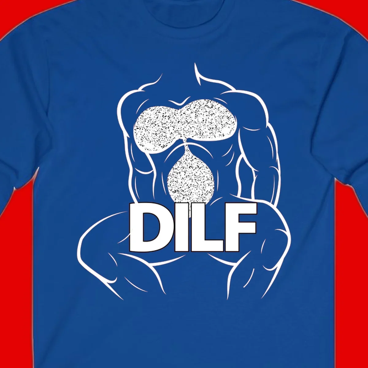 DILF anatomy humor design featuring muscular torso outline with speckled organ illustration and text