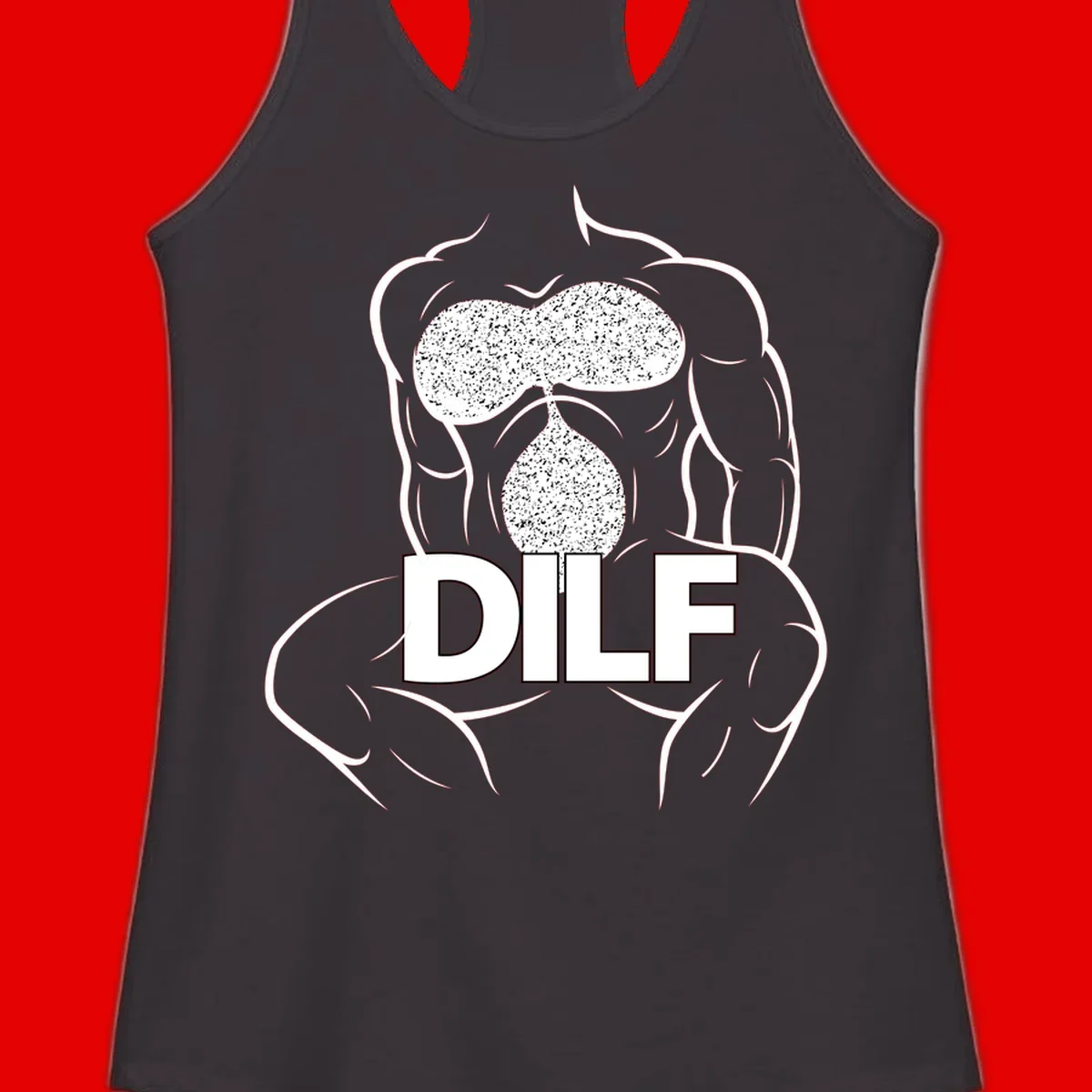 DILF anatomy humor design featuring muscular torso outline with speckled organ illustration and text