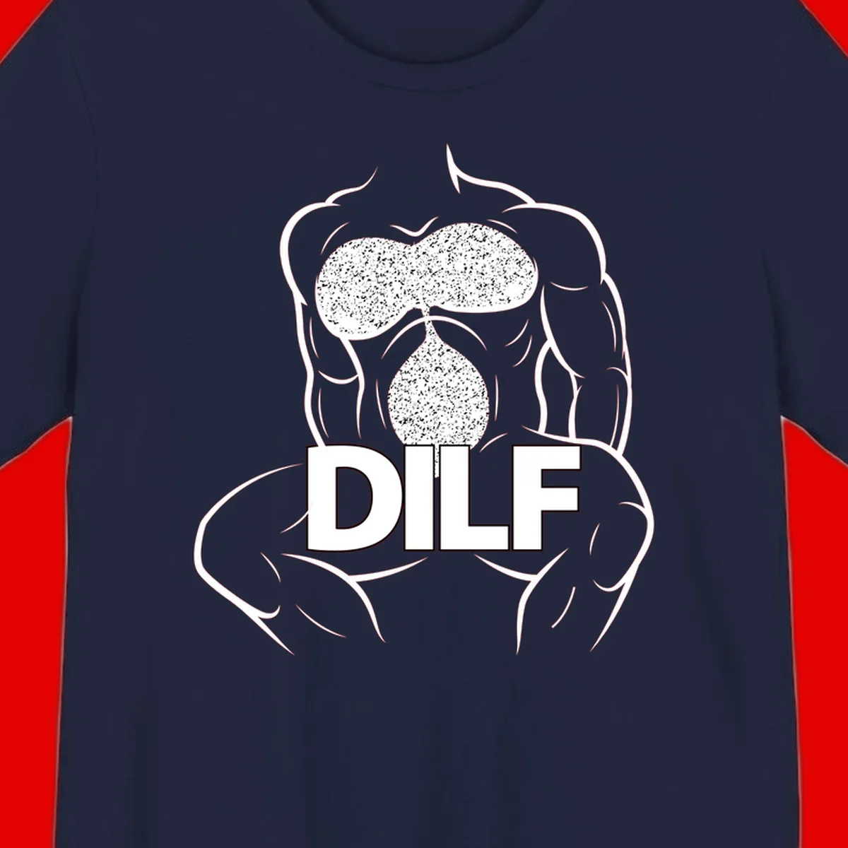DILF anatomy humor design featuring muscular torso outline with speckled organ illustration and text
