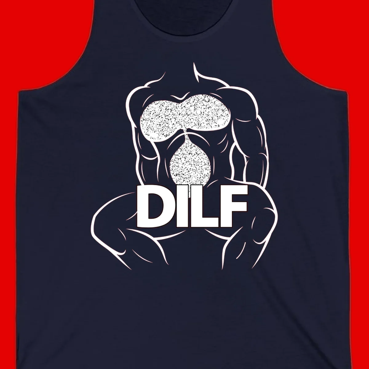DILF anatomy humor design featuring muscular torso outline with speckled organ illustration and text