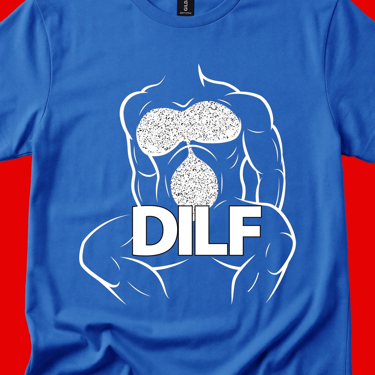 DILF anatomy humor design featuring muscular torso outline with speckled organ illustration and text