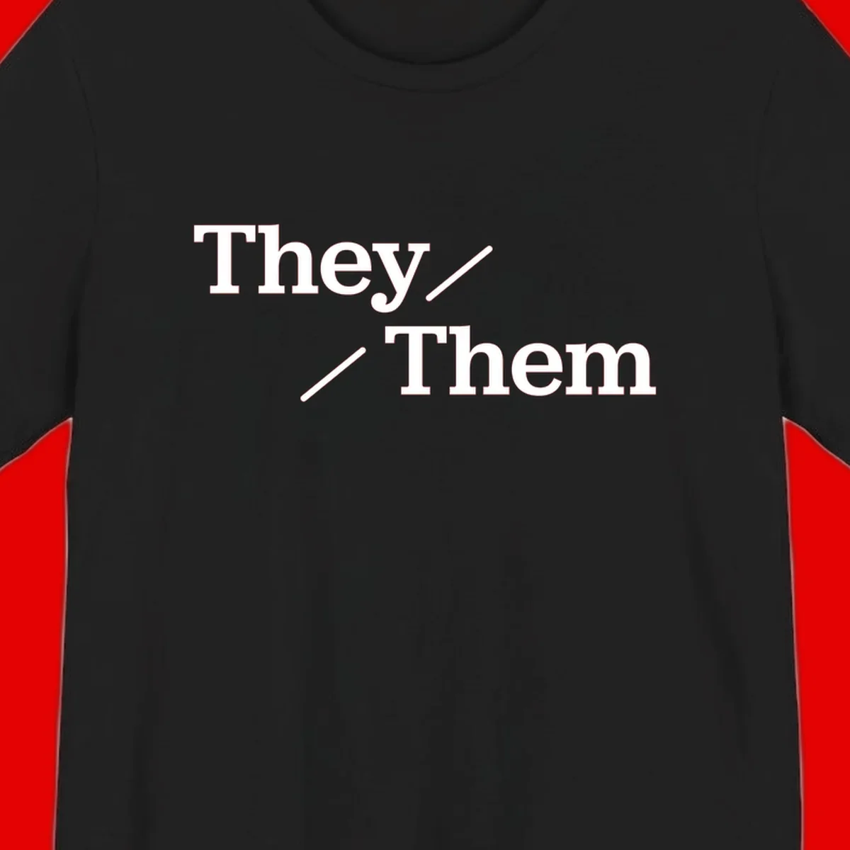 Minimalist design with white text reading 'They / Them' on gray background, celebrating gender-inclusive pronouns