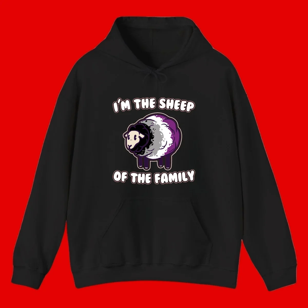 Cartoon purple and white sheep with text 'I'm the sheep of the family' - humorous family dynamic design