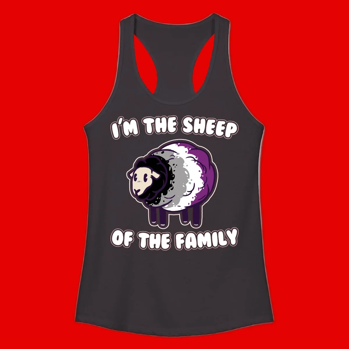 Cartoon purple and white sheep with text 'I'm the sheep of the family' - humorous family dynamic design