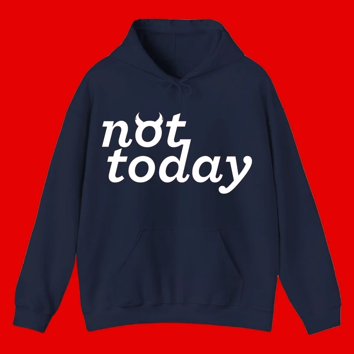 White text reading 'not toddaly' with devil horns above on gray background, playful typography design