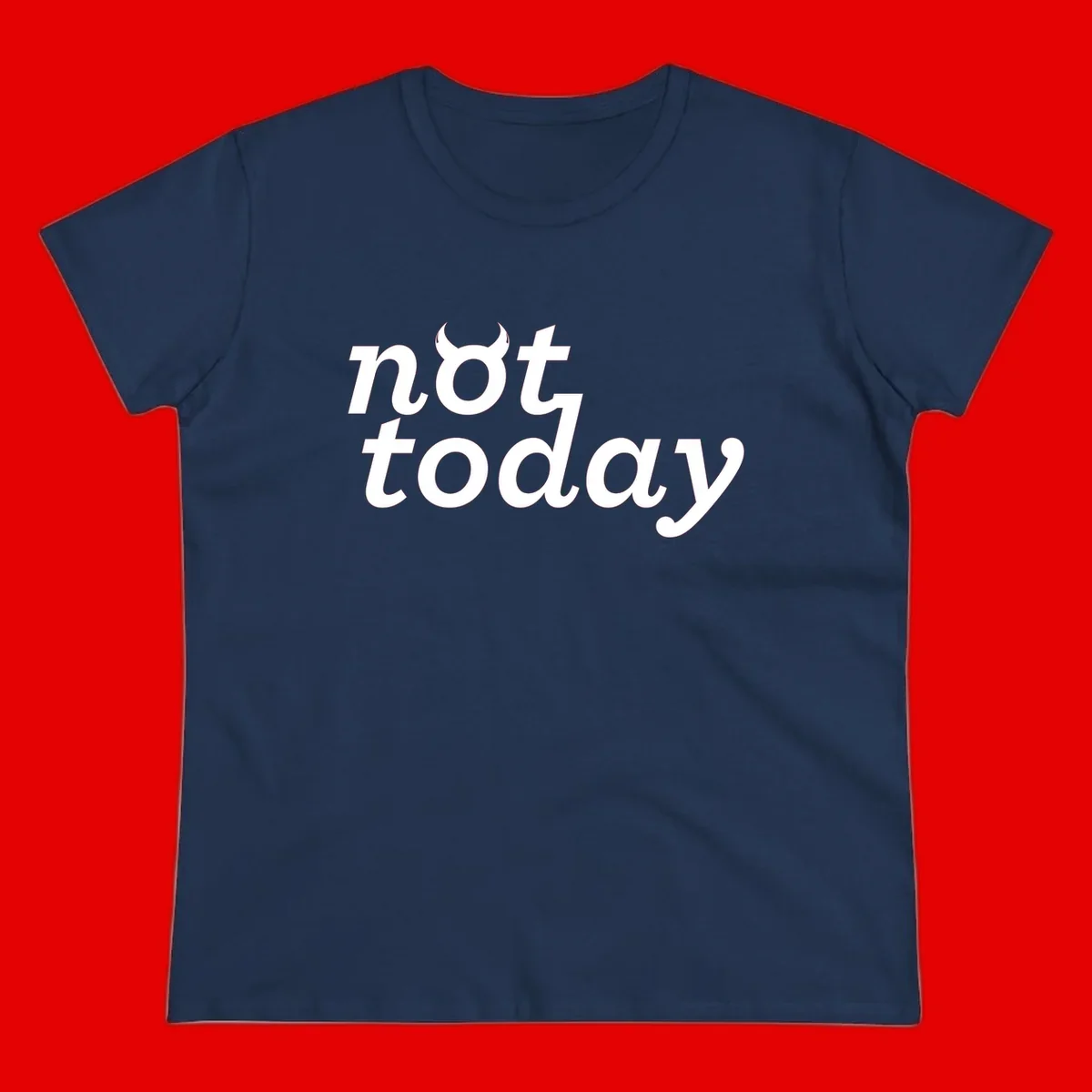 White text reading 'not toddaly' with devil horns above on gray background, playful typography design