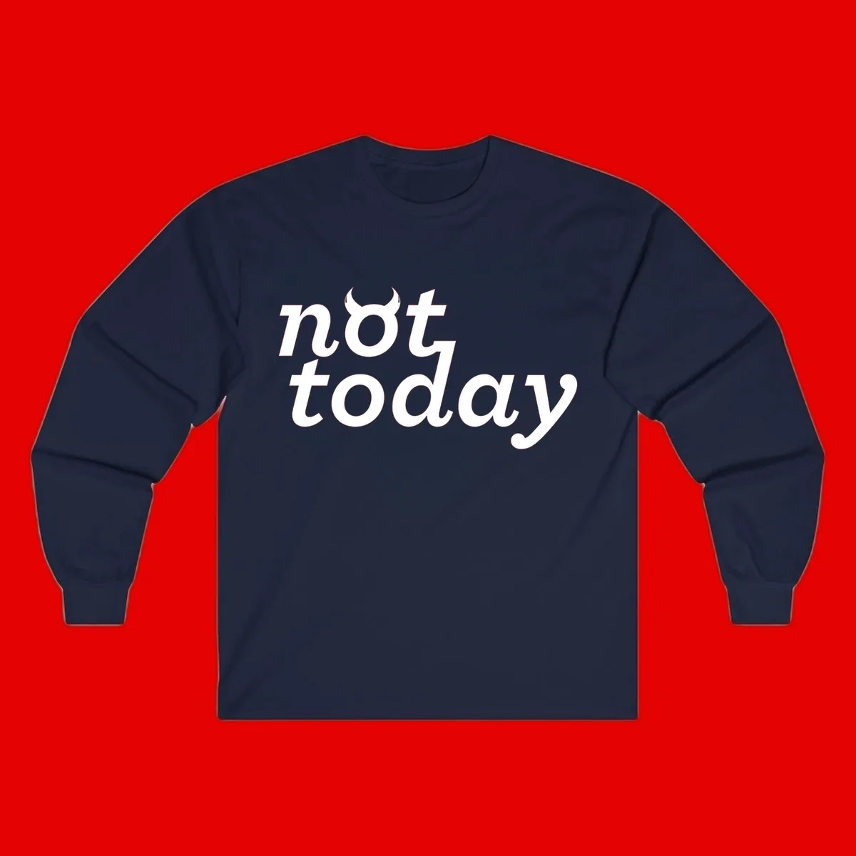 White text reading 'not toddaly' with devil horns above on gray background, playful typography design