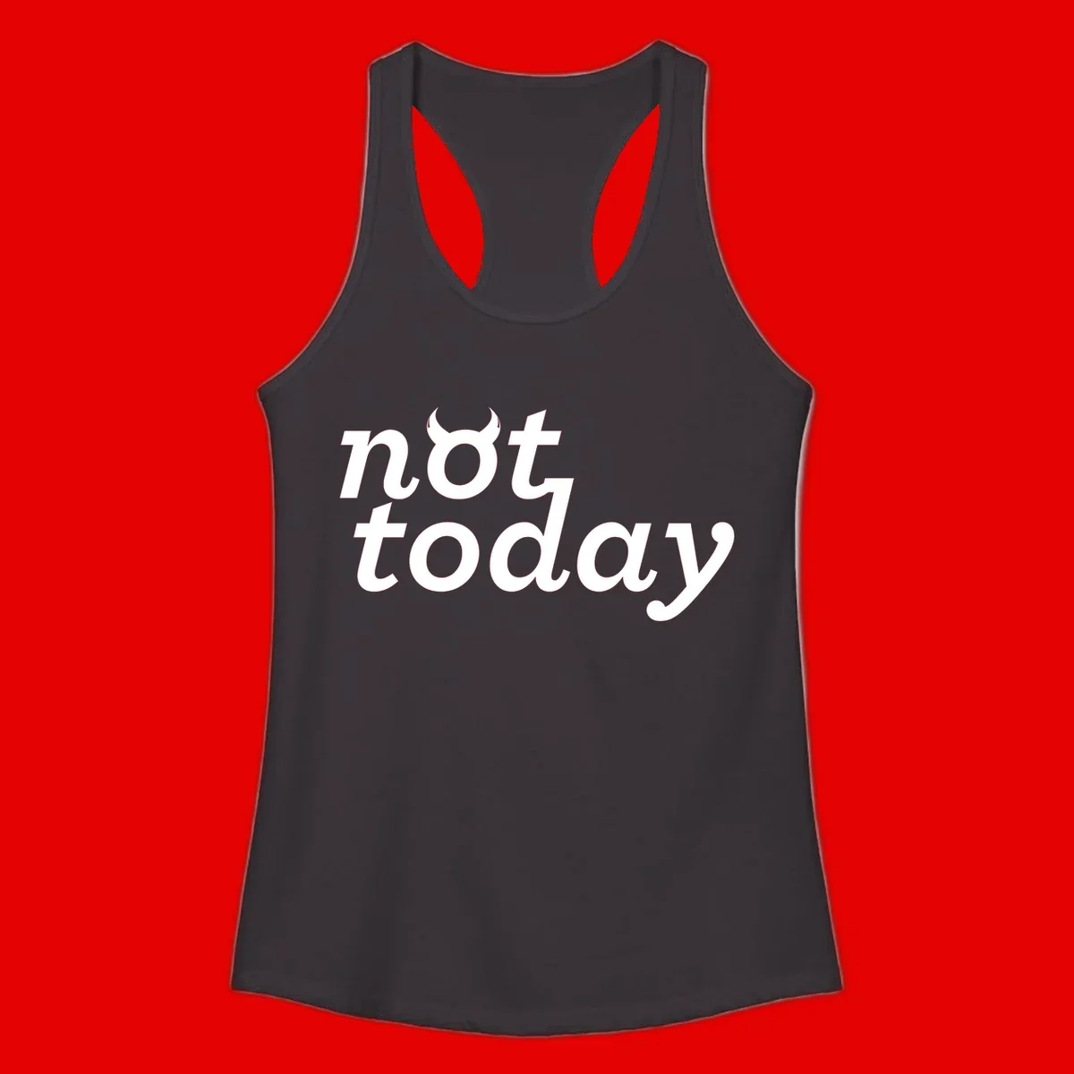 White text reading 'not toddaly' with devil horns above on gray background, playful typography design
