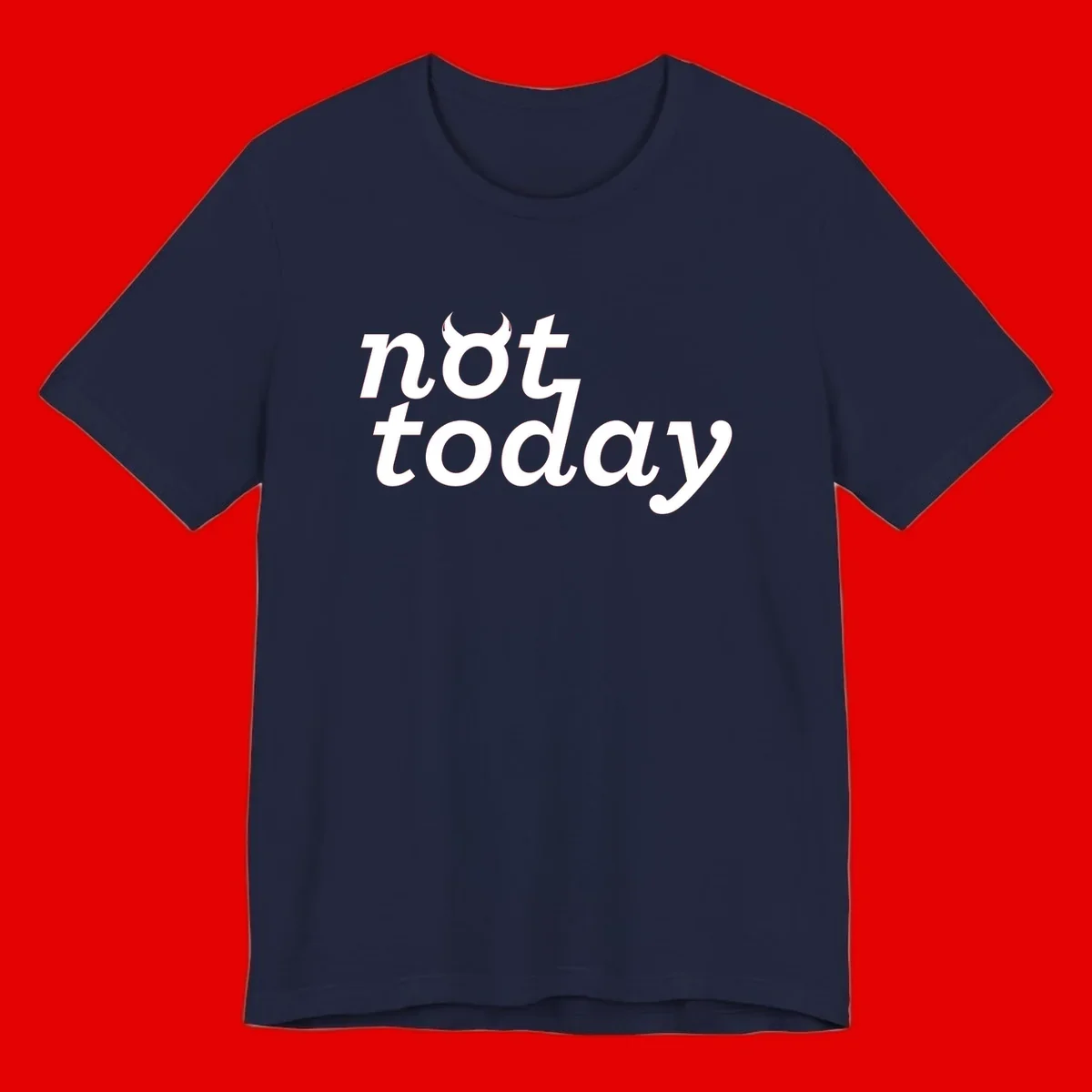 White text reading 'not toddaly' with devil horns above on gray background, playful typography design