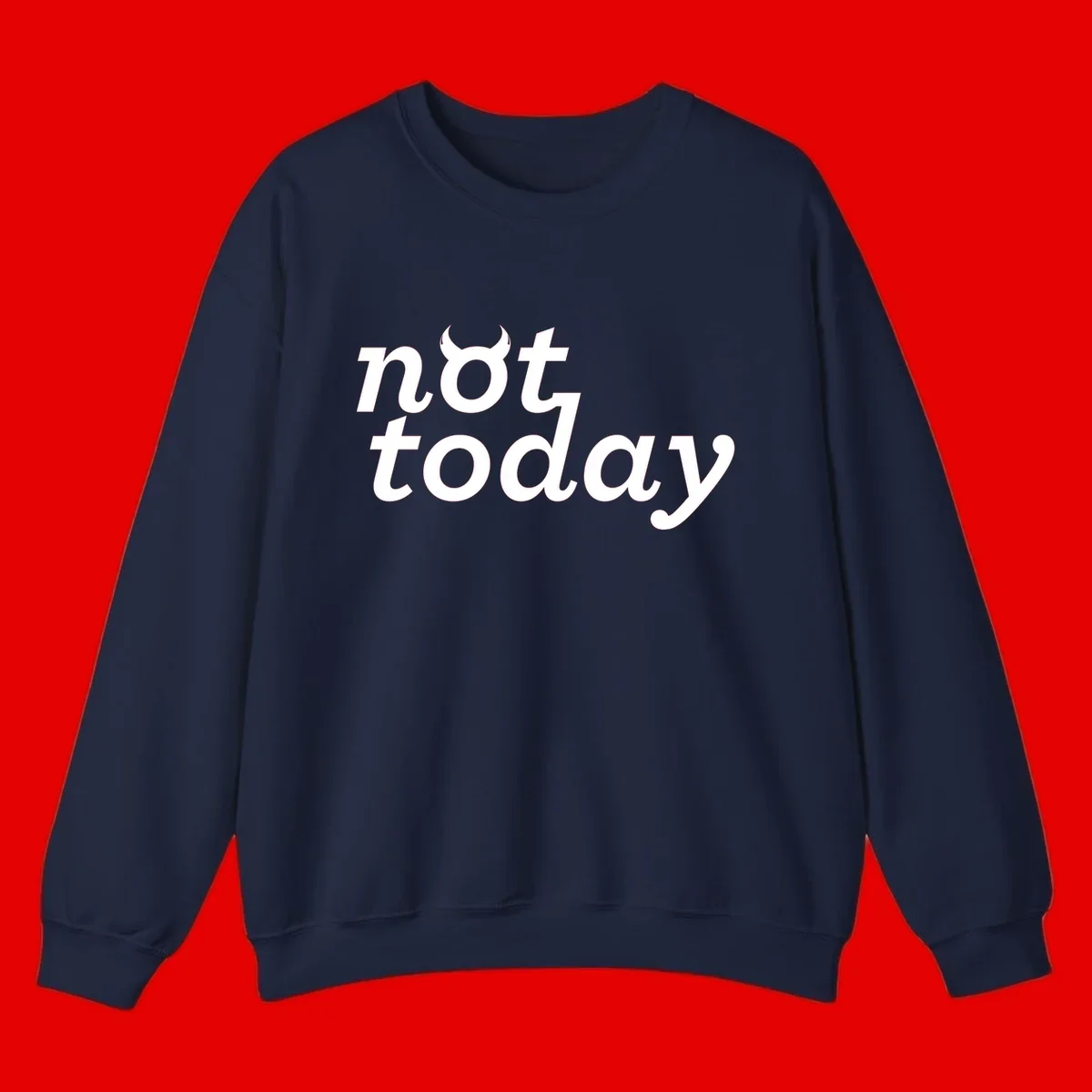 White text reading 'not toddaly' with devil horns above on gray background, playful typography design