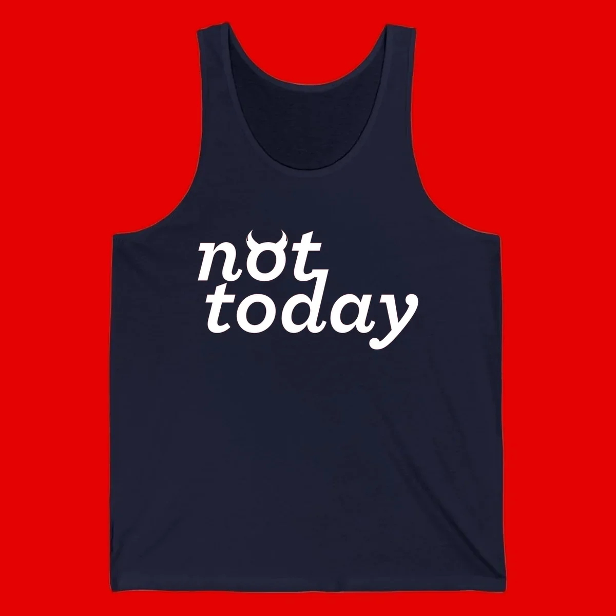 White text reading 'not toddaly' with devil horns above on gray background, playful typography design