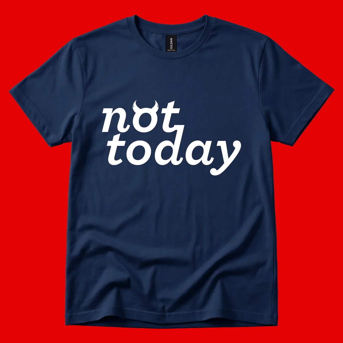 White text reading 'not toddaly' with devil horns above on gray background, playful typography design