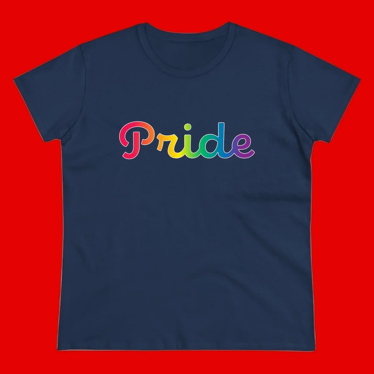 The word 'Pride' in large bold letters with rainbow gradient fill transitioning from red to purple, featuring white outlines on gray background