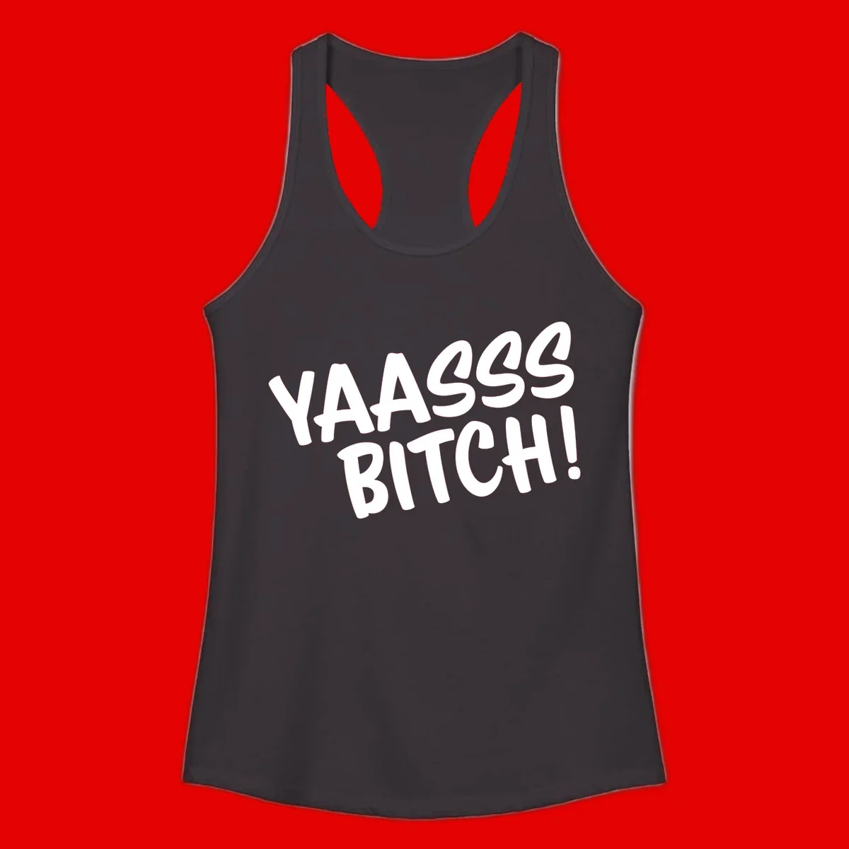 White bold text reading 'YA455 BITCH!' with exclamation mark on gray background, ya455 bitch attitude design