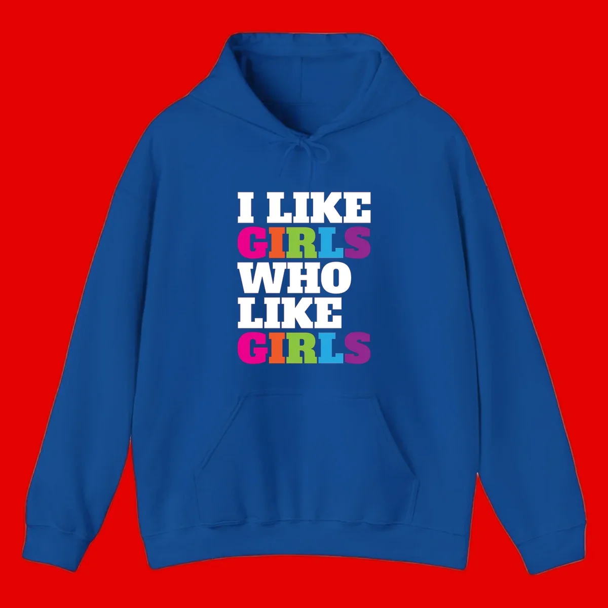 Bold colorful text reading 'Think Girls Who Like Girls' with each word in different pride colors on gray background