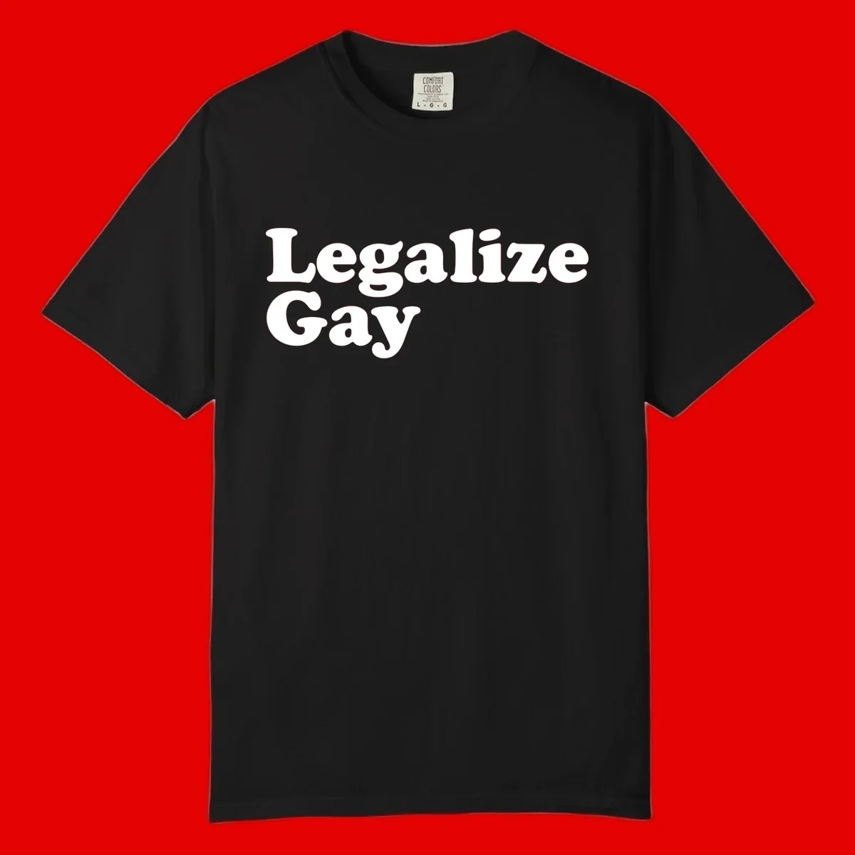 Bold white serif text reading 'Legalize Gay' on gray background - legalize-gay-pride statement design