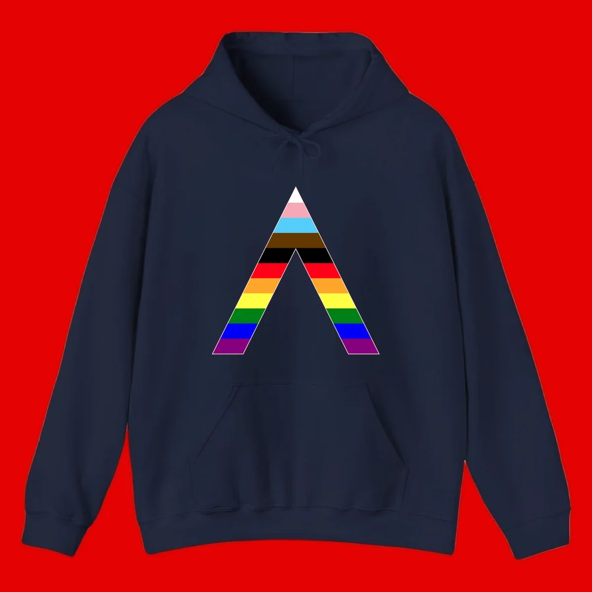 Rainbow pride pyramid with horizontal stripes in traditional pride colors and nested triangle cutout design